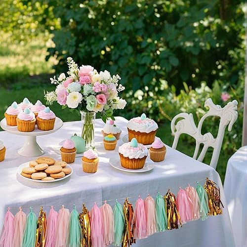 Miniatura 48 de Guirnalda de borlas brillantes de papel de seda, decoración de mesa, borlas para decoración de fiesta, suministros para bodas, cumpleaños, Negro