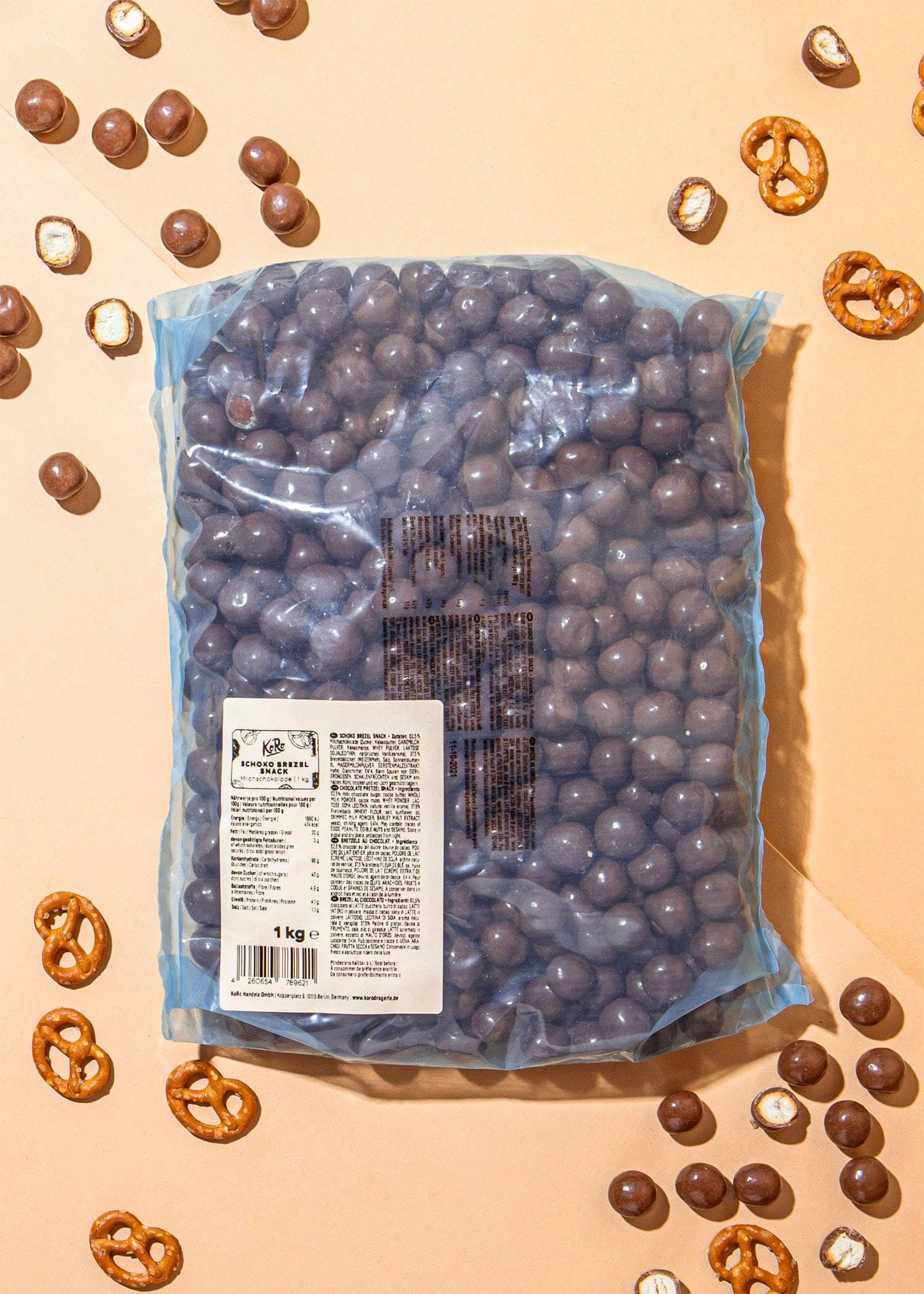 KoRo - Perle di brezel al cioccolato 1 kg - palline di brezel - ricoperte di cioccolato - da condividere