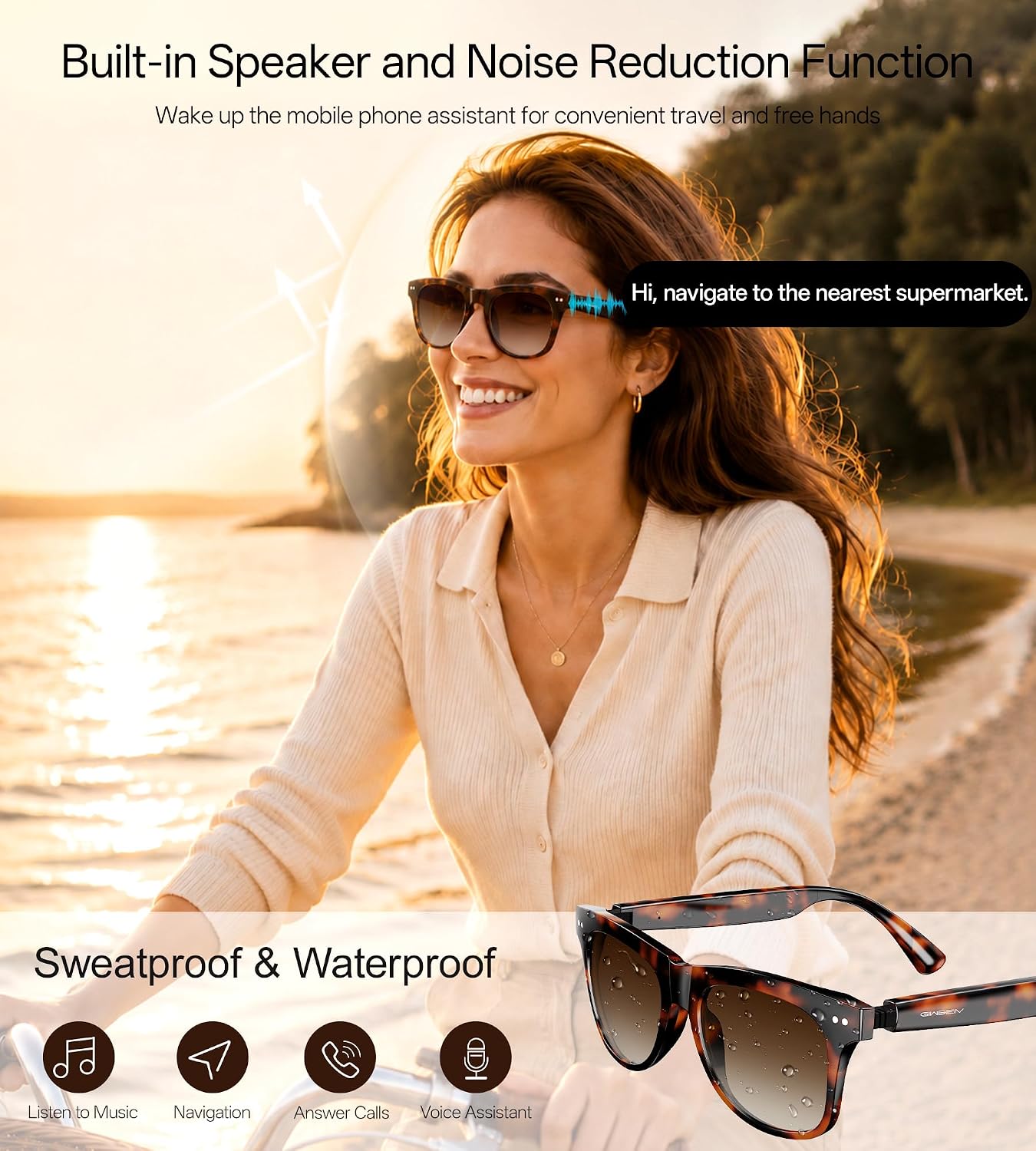 Smart Glasses for Women & Men, Polarized Bluetooth Audio Sunglasses