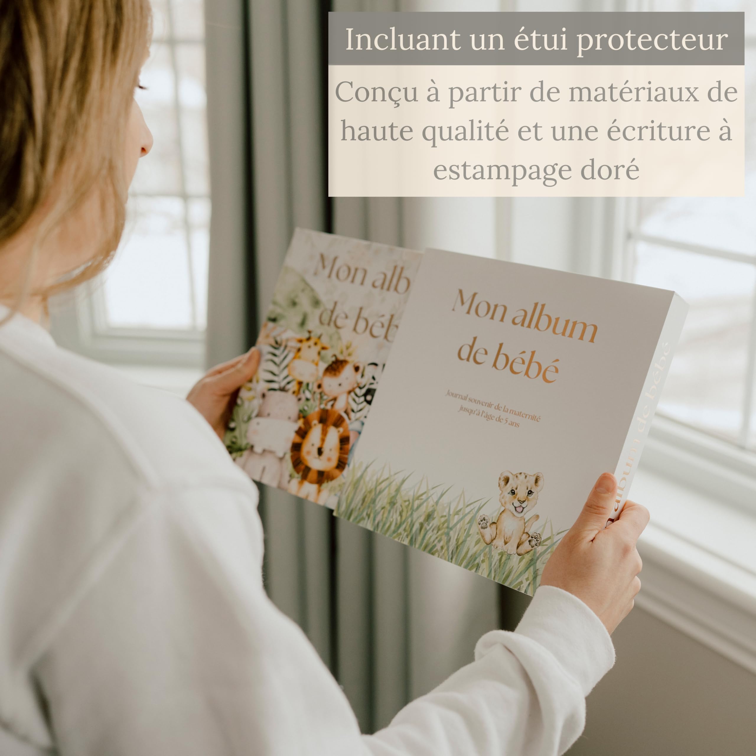 Livre souvenir de bébé – Album de naissance et journal de grossesse français pour garçon et fille, haut de gamme, album photo et cadeau de baby shower avec pochettes souvenirs