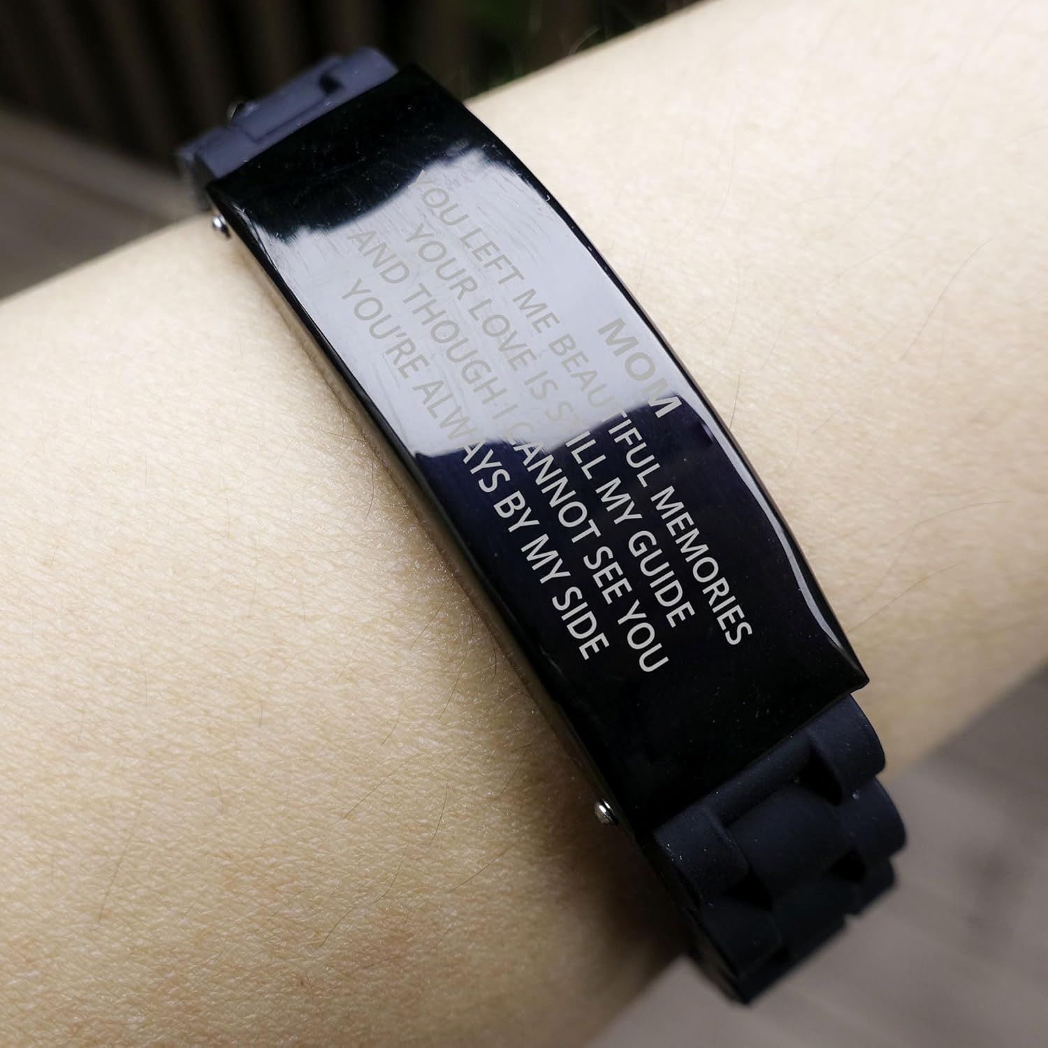 Personalized Engraved Bracelet - Loss of Mom Memorial - Mothers Custom Remembrance - Sympathy Gifts for Men, Women - Adjustable Bracelet