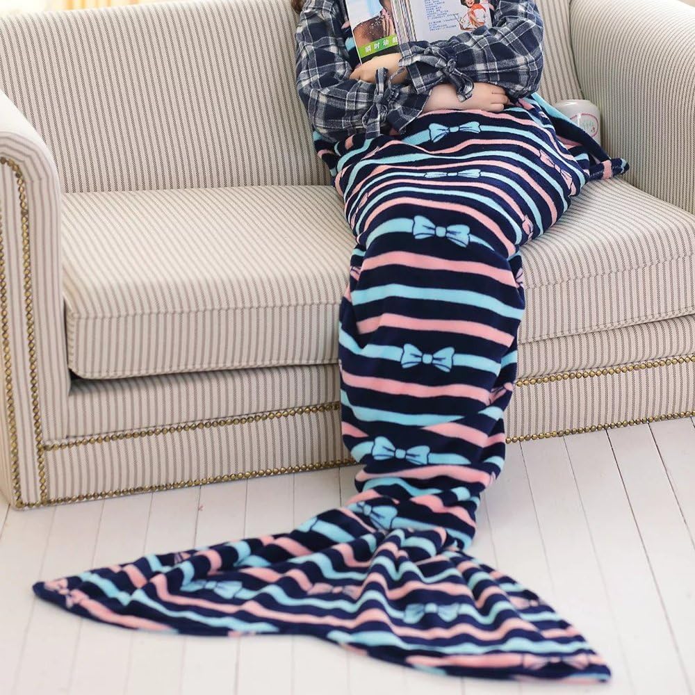 Mermaid Tail Fleece Blanket, Groove Pattern, Soft Adult Ladies 1.8M