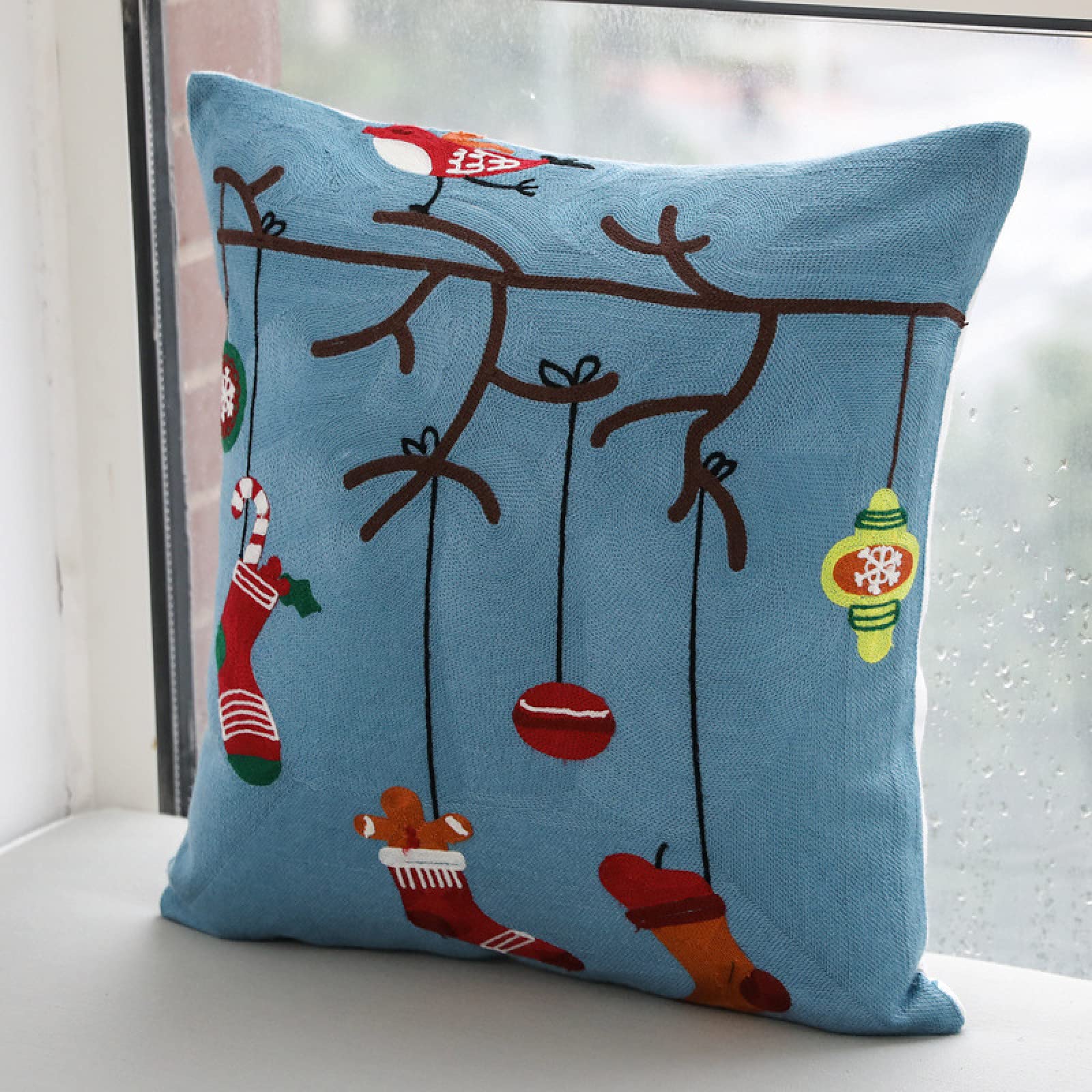 KLily Christmas Decoration Pillowcase Embroidered Flower Pillow Cushion Cotton Cushion Pillowcase Car-Like Living Room Sofa Cushion Art Cushion