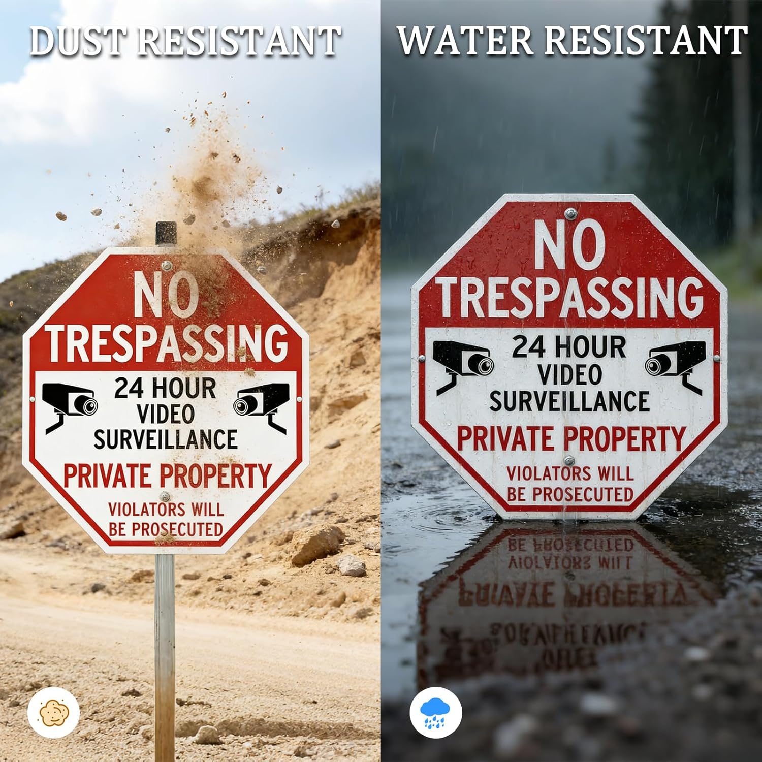 Large No Trespassing Signs Private Property Video Surveillance Sign with 42" Stake for Outside - 3 Pack - 12"x12" Engineering Grade Reflective Film, 050 Rust Free Aluminum, Reflective, Waterproof, Fade