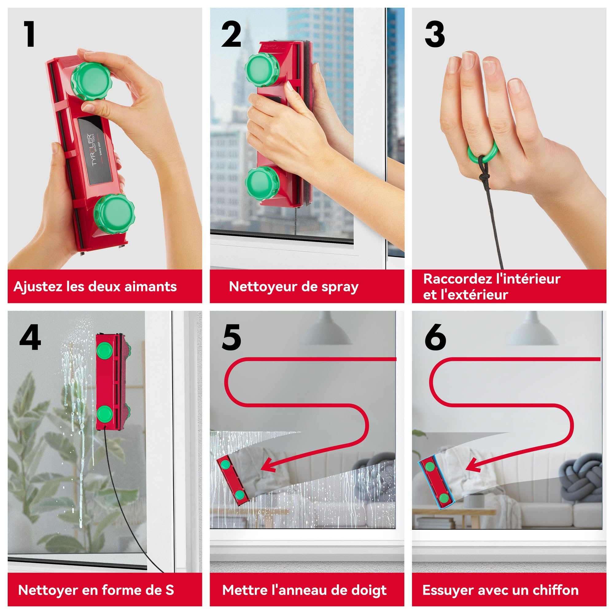 Tyroler The Glider D-4 Lave Vitre Magnétique Double Vitrage | 2-40mm d'Épaisseur - Nettoyeur Vitre Magnétique pour Fenêtres | Lave Vitre Aimanté Double Vitrage | Nettoyage Vitre Magnétique