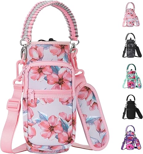 AceTreker Bolsa de transporte para botella de agua aislada de neopreno de 324064128 onzas, soporte para bolsa con correa y asa de paracaídas y 2