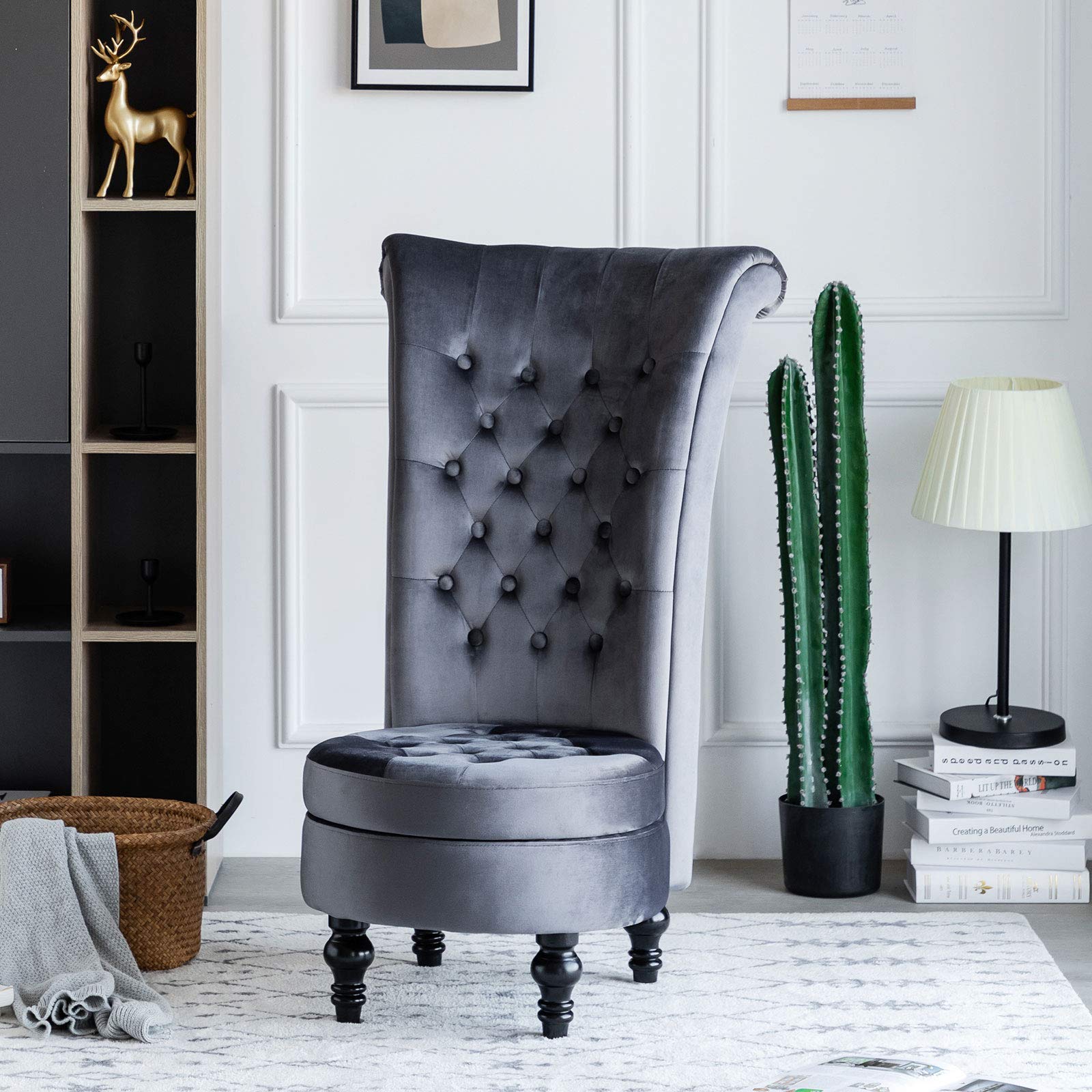 Buy Hironpal Grey Velvet Accent Chair High Back with Storage Occasion Chair Dressing Chair