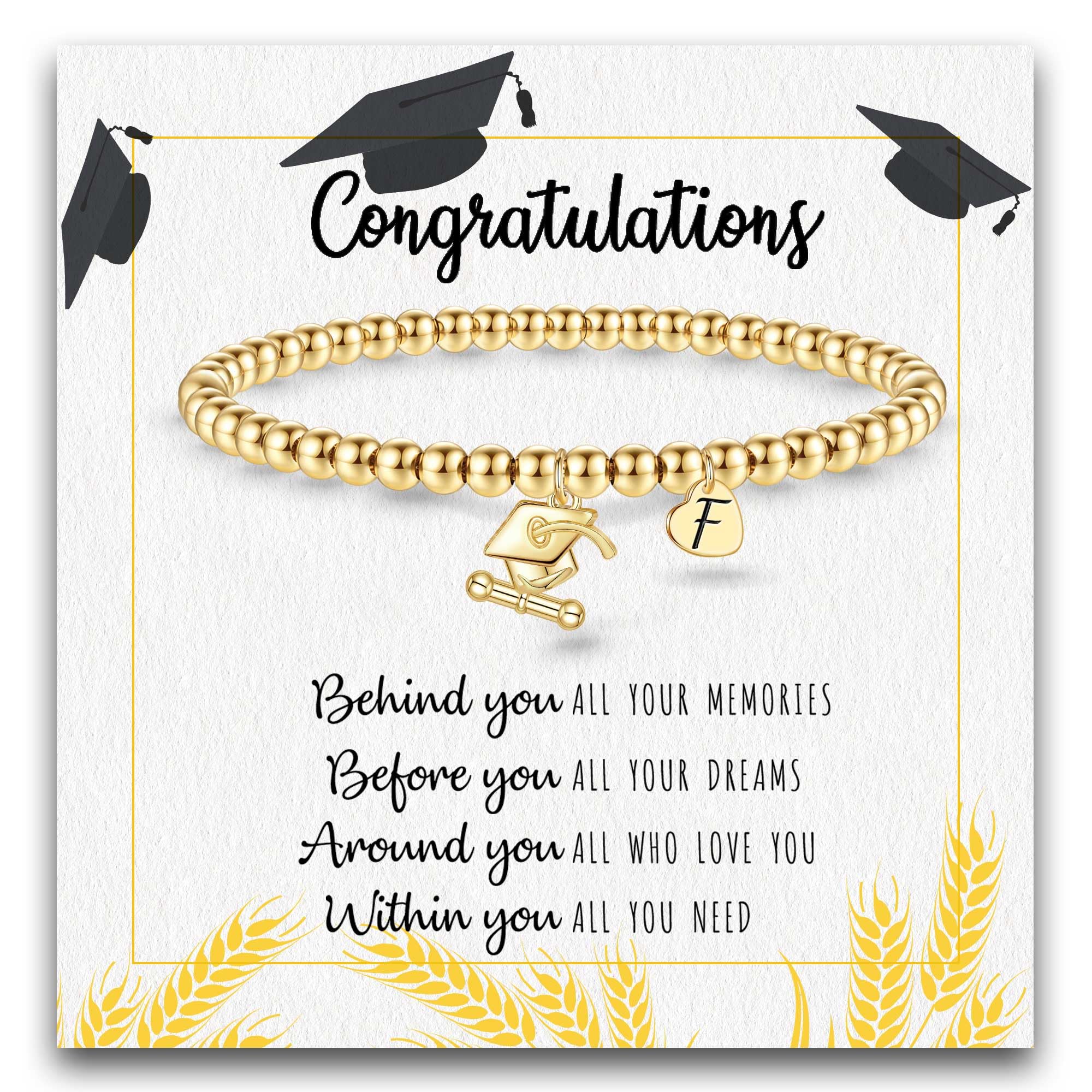 2026 Graduation Gifts, Graduation Gift for Her High School College Graduation Gifts for Teen Girls 5th 8th Grade Masters Degree Grads Initial Bracelets for Women Letter A-Z Charm Bracelet Daughter Niece Granddaughter Girlfriend Jewelry