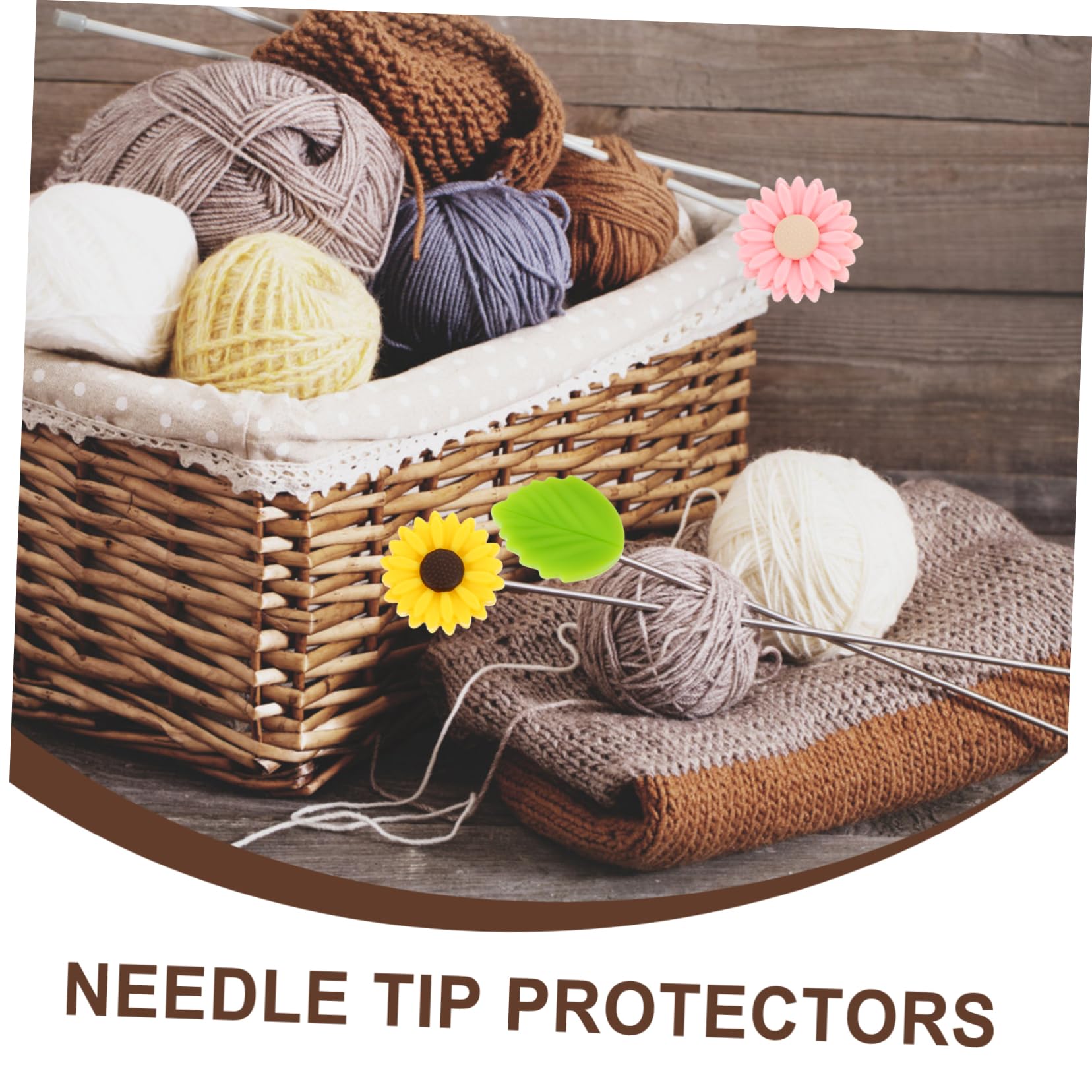LALAFINA 12pcs Knitting Needle Stopper Covers Protective Caps for Knit Needles Daisy Leaves