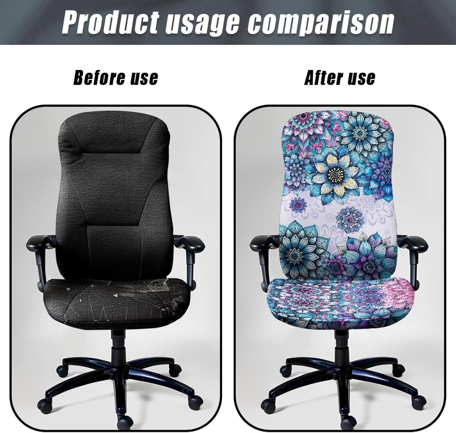 Office Chair Cover for Women Retro Floral Elastic Gaming Chair Covers Universal Desk Task Chair Seat Cover Protector for Rotating Chair Computer Size L