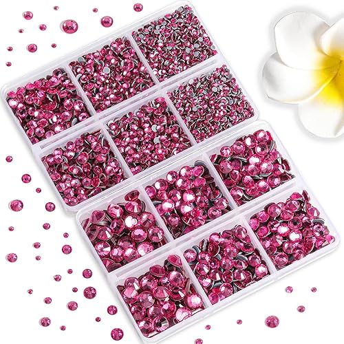 Miniatura 2 de 6736 diamantes de imitación termoadhesivos con parte trasera plana, diamantes de imitación rosa para manualidades, ropa mezclados en 5 tamaños,