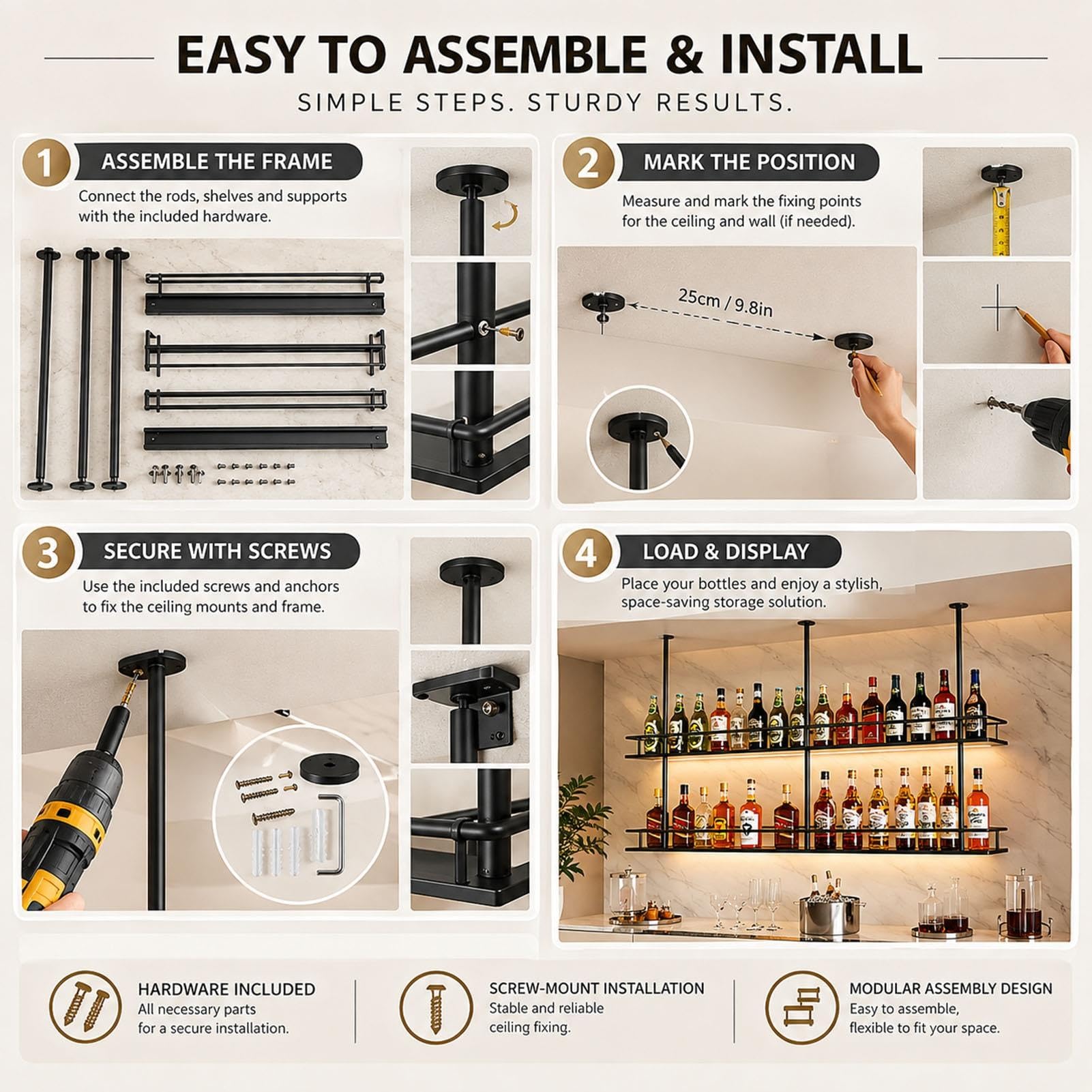 Estante Colgante De Metal Para Botellas, Mueble Bar De Techo