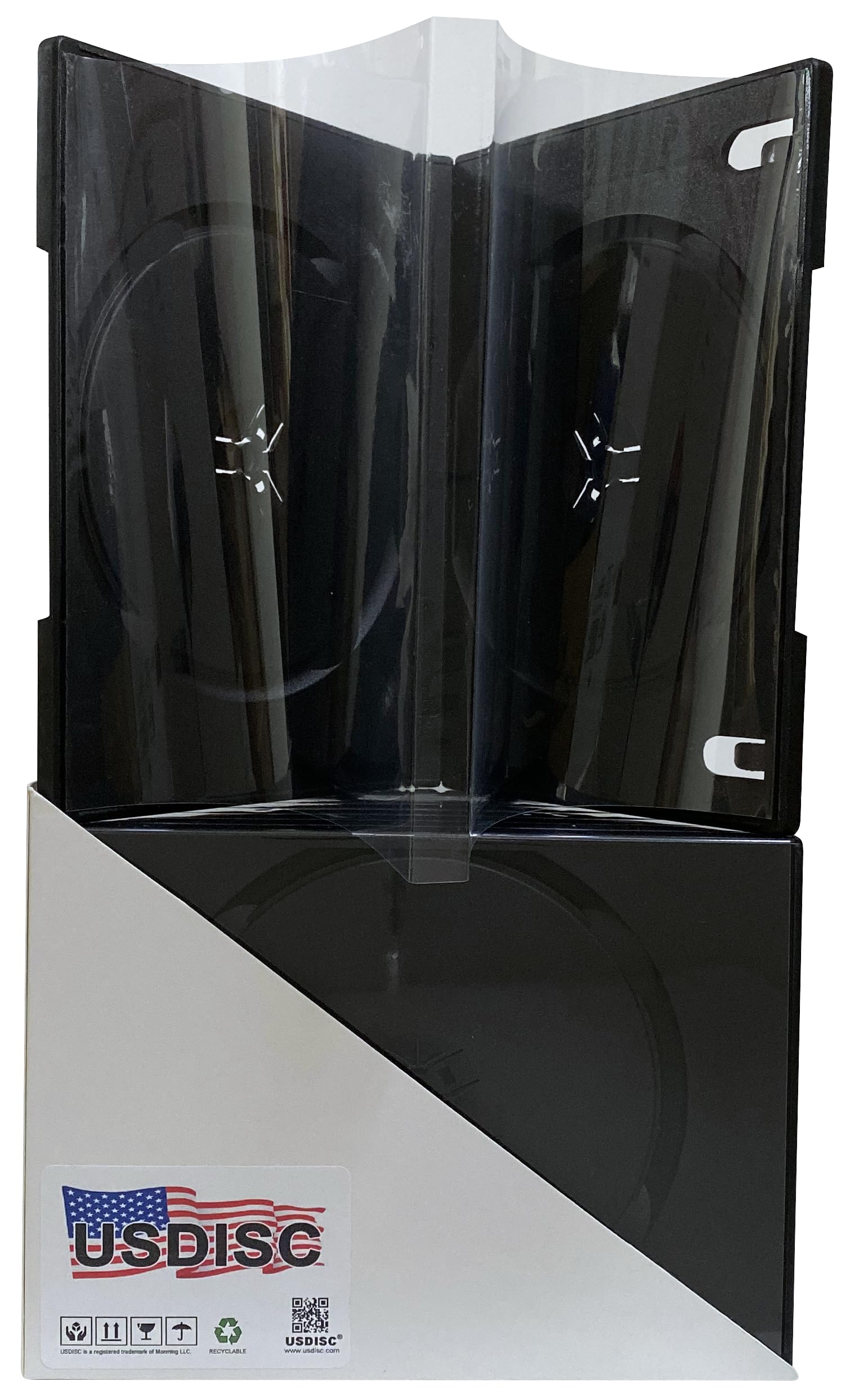 USDISC DVD Cases Standard 14mm Premium, Double 2 Disc, Black, Pack of 200