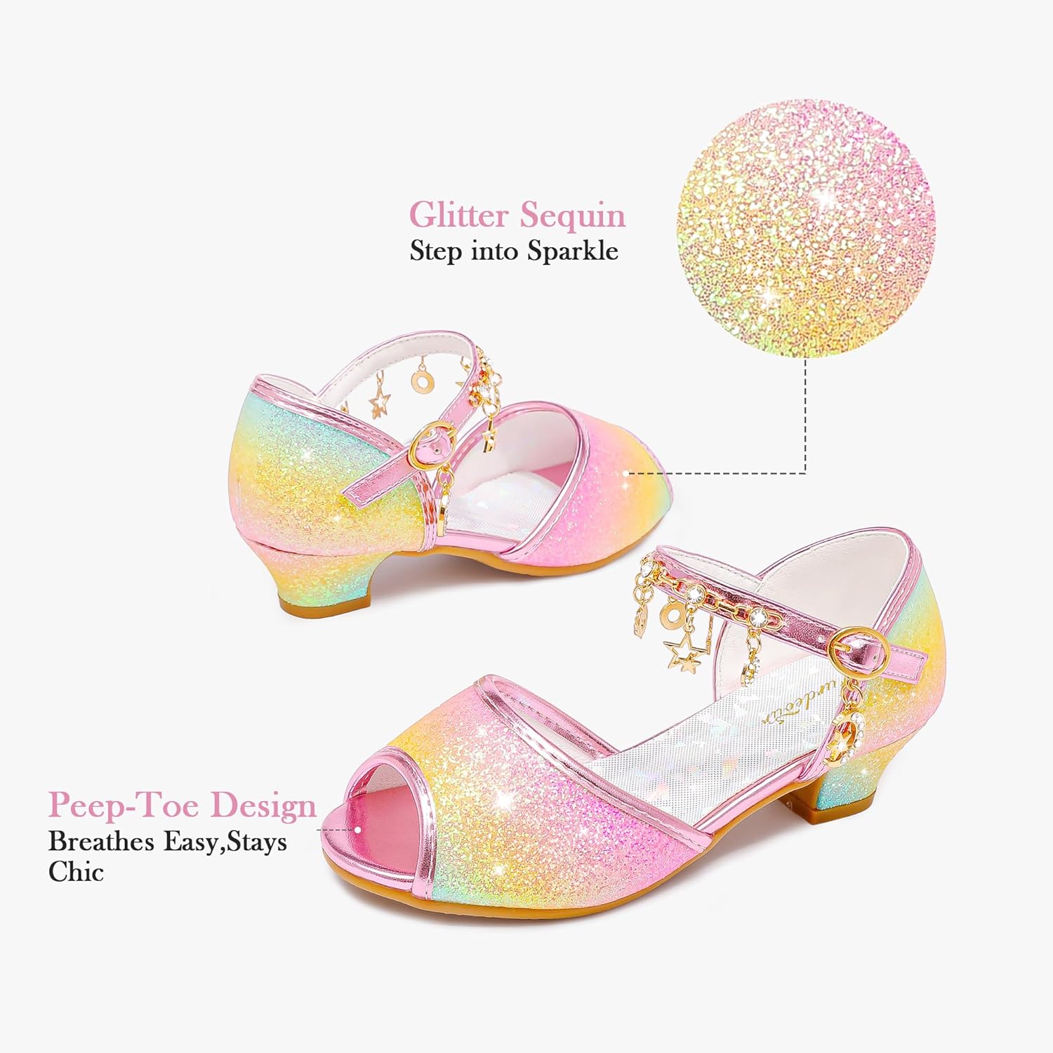 Furdeour Sparkly Girls Dress Shoes Princess Shoes High Heels Peep Toe Low Heel Glitter Toddler Big Kid Wedding Party - Image 5