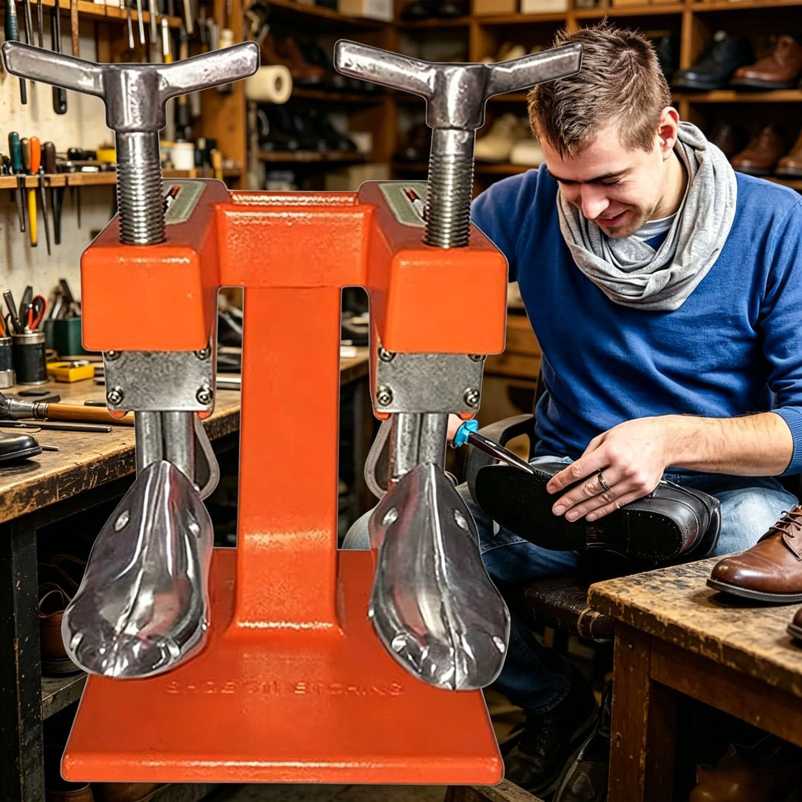 Horma de aluminio para zapatos de sobremesa,expansor de botas de doble cabezal:diseño que ahorra espacio,ancho/largo ajustable, duradero y eficiente para talleres de reparación de calzado 2Heads