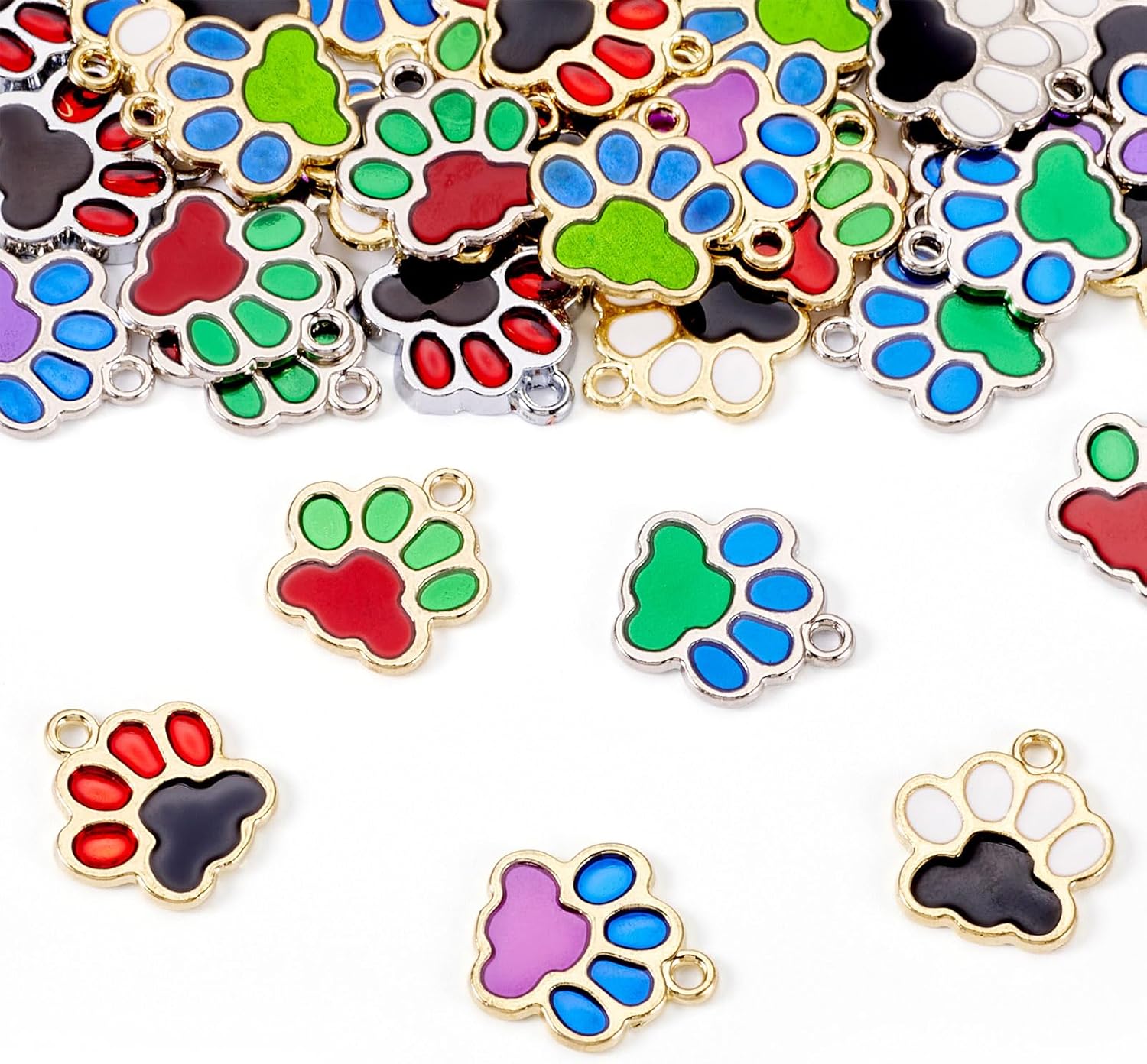 Cheriswelry 40Pcs Paw Print Charms Enamel Alloy Dog Paw Charms Cute Animal Footprint Pendants 17-17.5mm for DIY Necklace Bracelet Earring Jewelry Making - Image 7