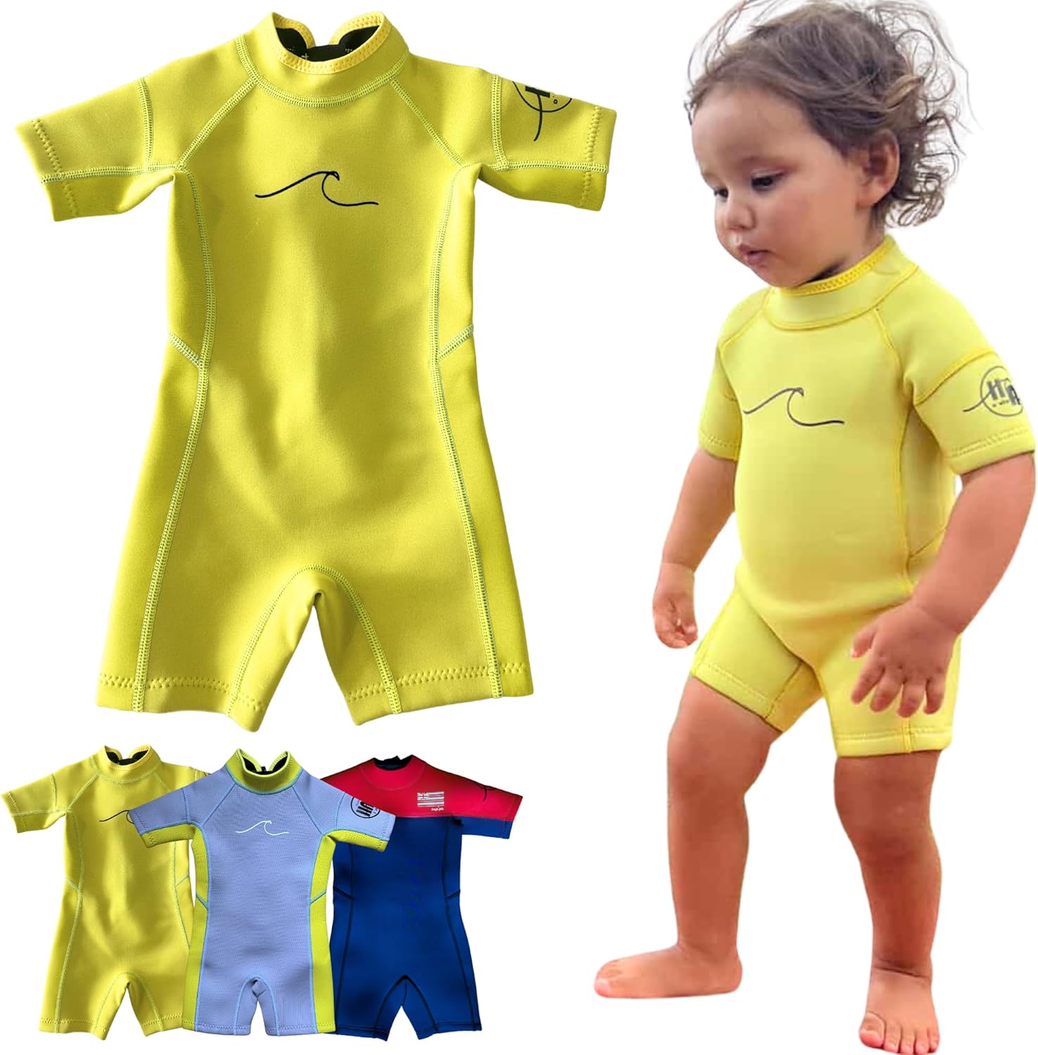 Baby, Toddler, Kids 1.5mm and 2.5mm Neoprene Shorty Shortsleeve Wetsuit Springsuit (Sunny Yellow 2.5mm Yamamoto, 1 (S))