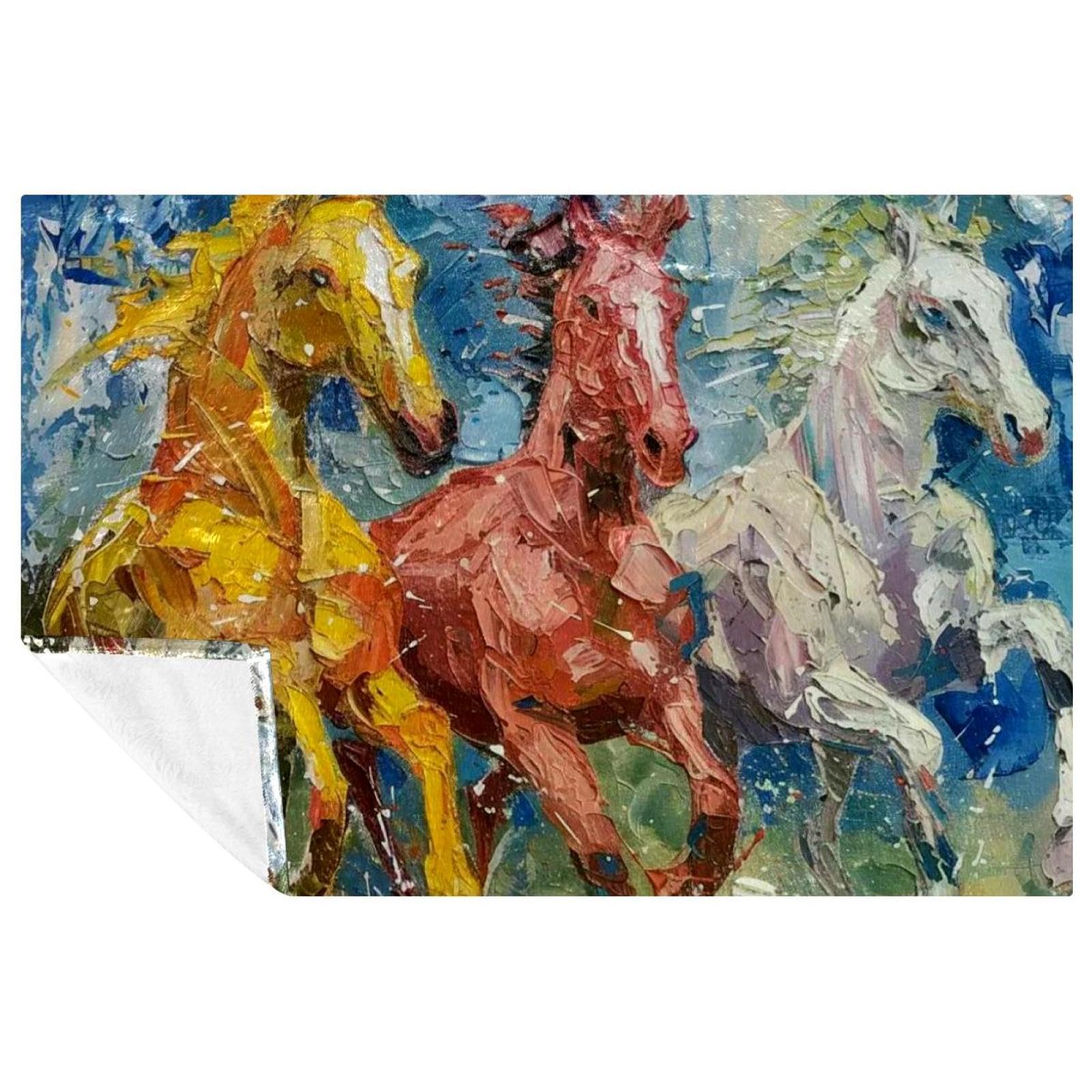 Couverture chevaux imprimés en peinture à l'huile plaid doux 150x100 cm