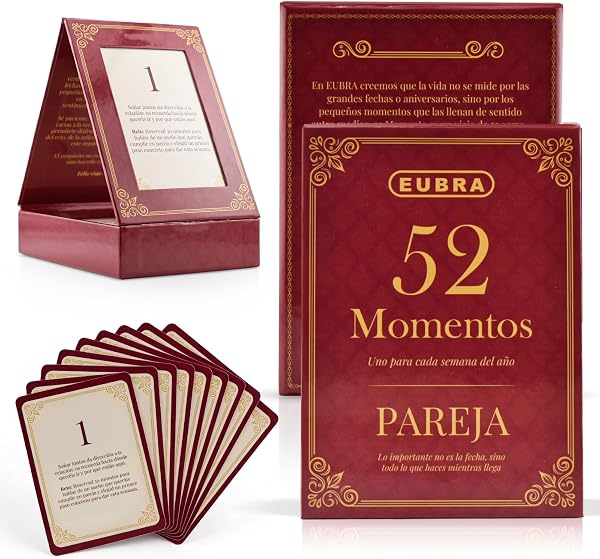 EUBRA 52 Momentos Pareja • Ritual Semanal 52 Tarjetas con Reflexiones y Retos • Caja Atril Decorativa • Regalo Original Aniversario Boda Matrimonio San Valentín Novios Hombre Mujer Amor Conexión - 1