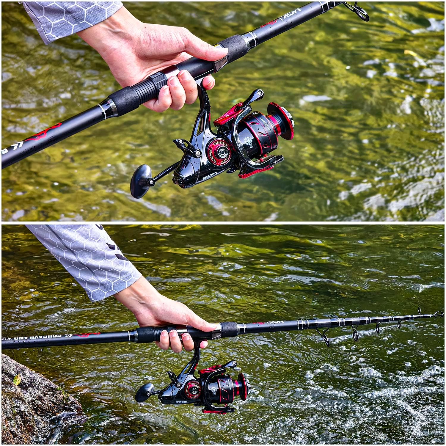 Sougayilang Juego de caña de pescar y carrete, cañas telescópicas de viaje, carrete de carpa potente 4.7:1 para pesca con alimentador, 3.6 m/3.9 m/4.2 m