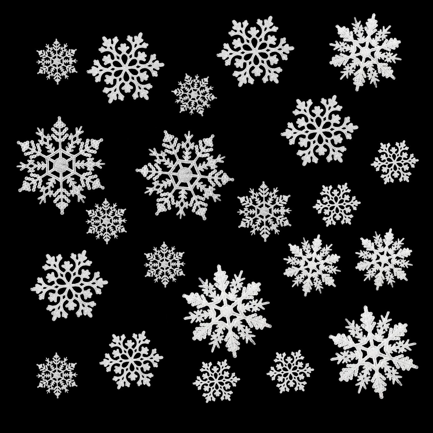 Copos de nieve plásticos de Navidad blancos Hestya: adornos de árbol en varios tamaños estilo F