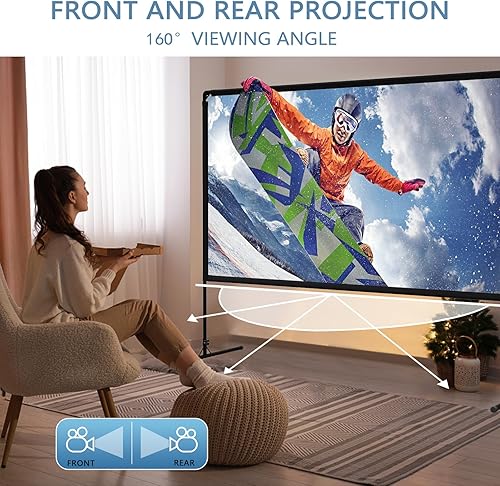 Miniatura 3 de GT GETCO TECH Pantalla de proyector con soporte, pantalla de 150 pulgadas para interiores y exteriores, proyector portátil 4K HD pantalla S,