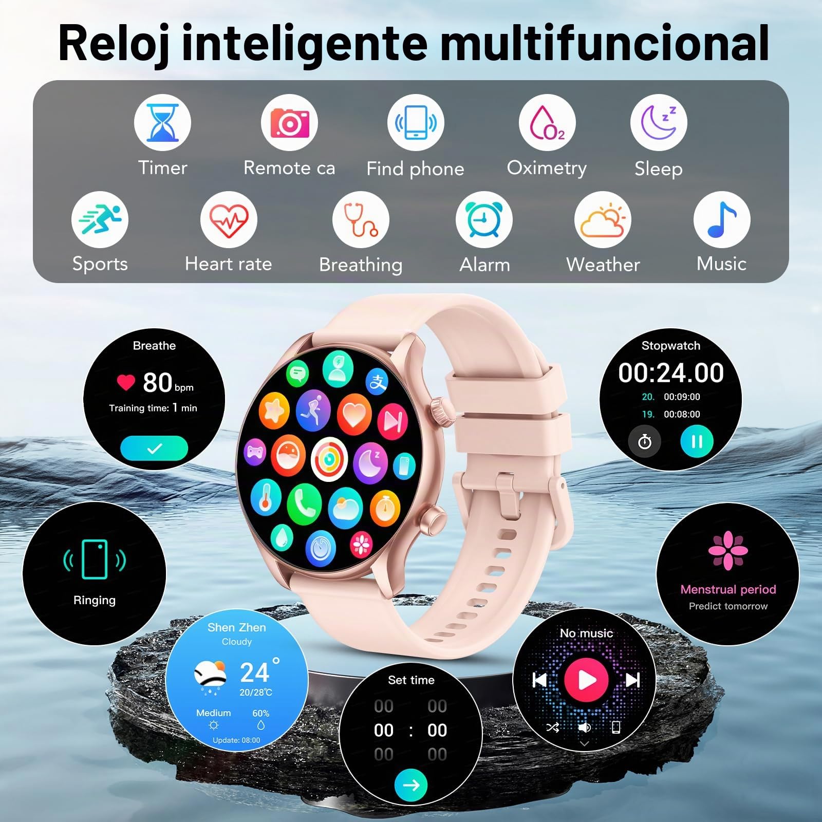 Reloj Inteligente Mujer, 1.39"Display Smartwatch con Llamadas, Smart Watch Monitor de Sueño/SpO2, Podómetro, 120+ Modos Deportivos, IP68 Impermeable Reloj Deportivo para Android iOS , Rose Gold