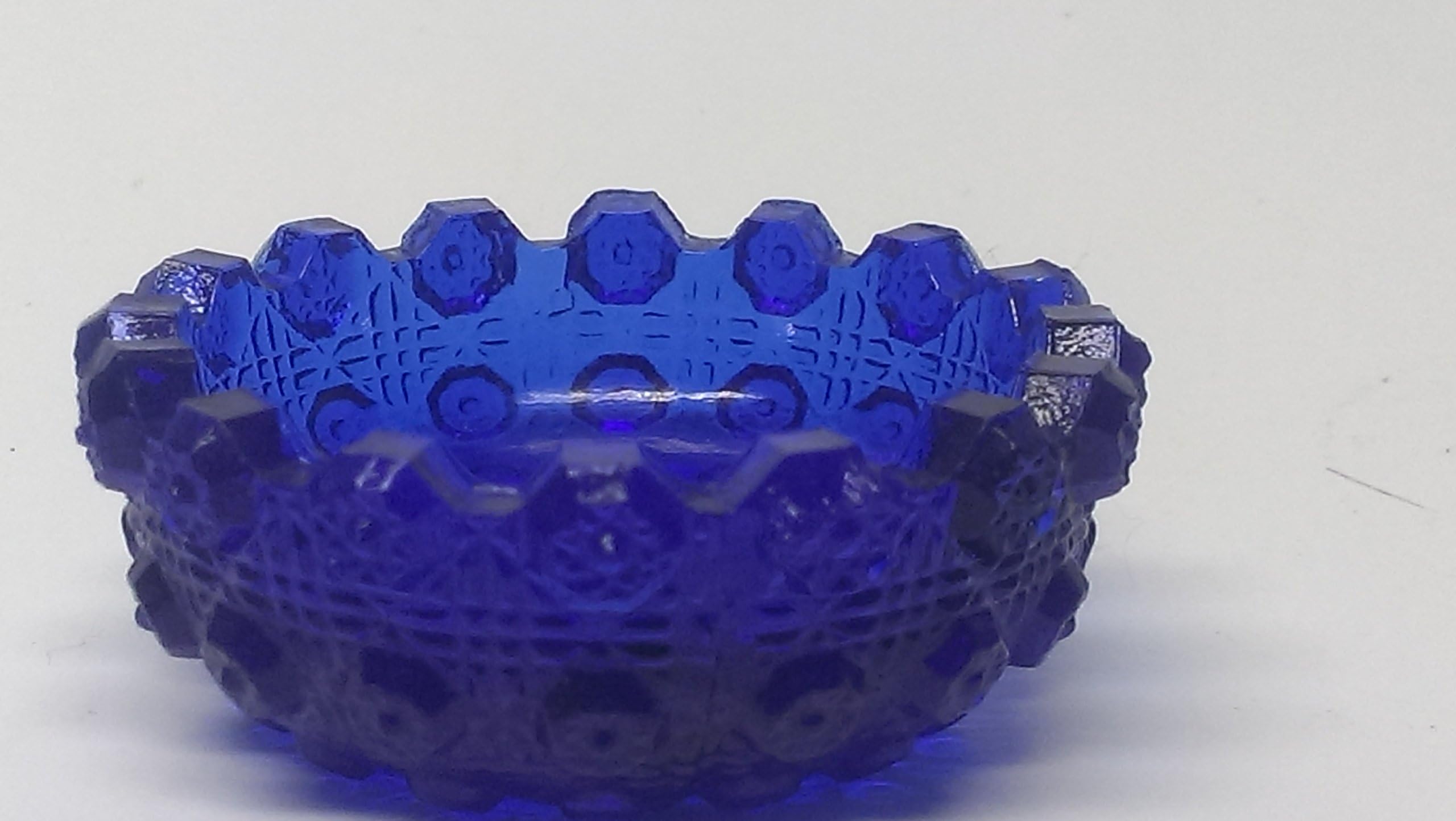 Cobalt Blue Glass Glass Lacey Daisy Pattern Open Salt