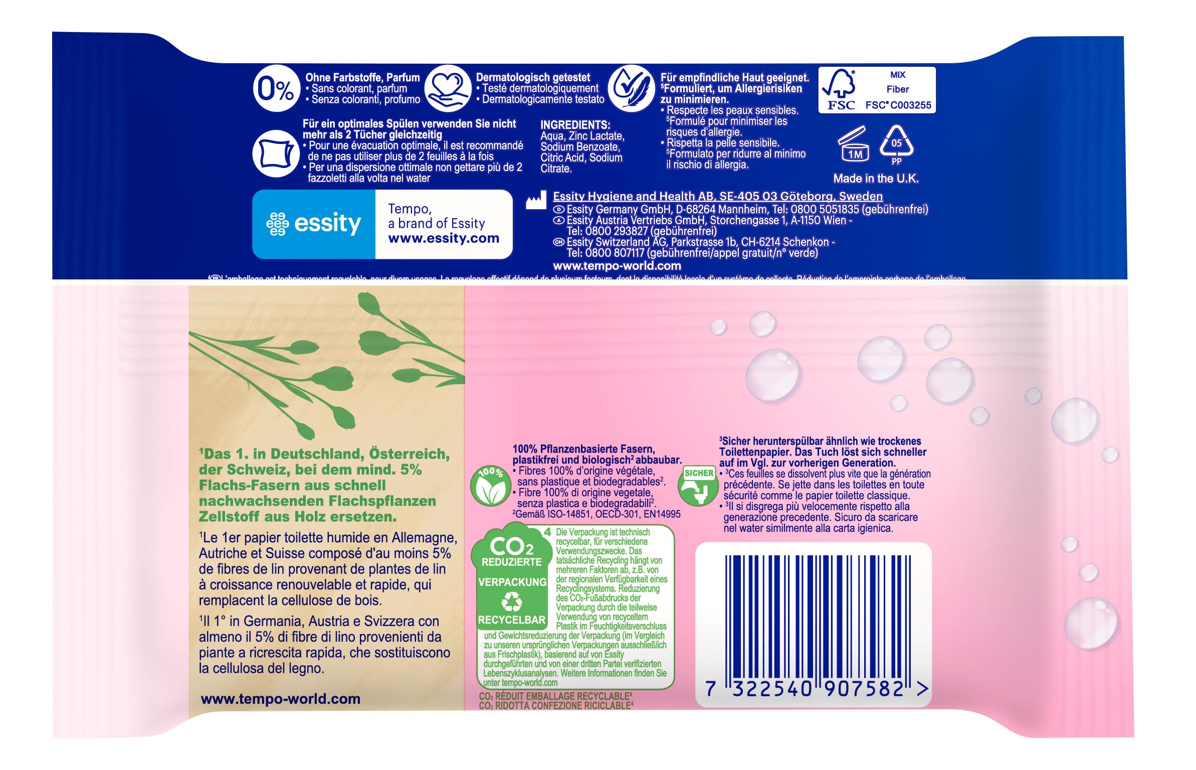 Tempo Feuchte Toilettentücher "Sanft & Pur" - Megapack - 16 Packungen mit je 42 Tüchern - Duo Packs - feuchtes Toilettenpapier, dermatologisch getestet und pH-hautneutral