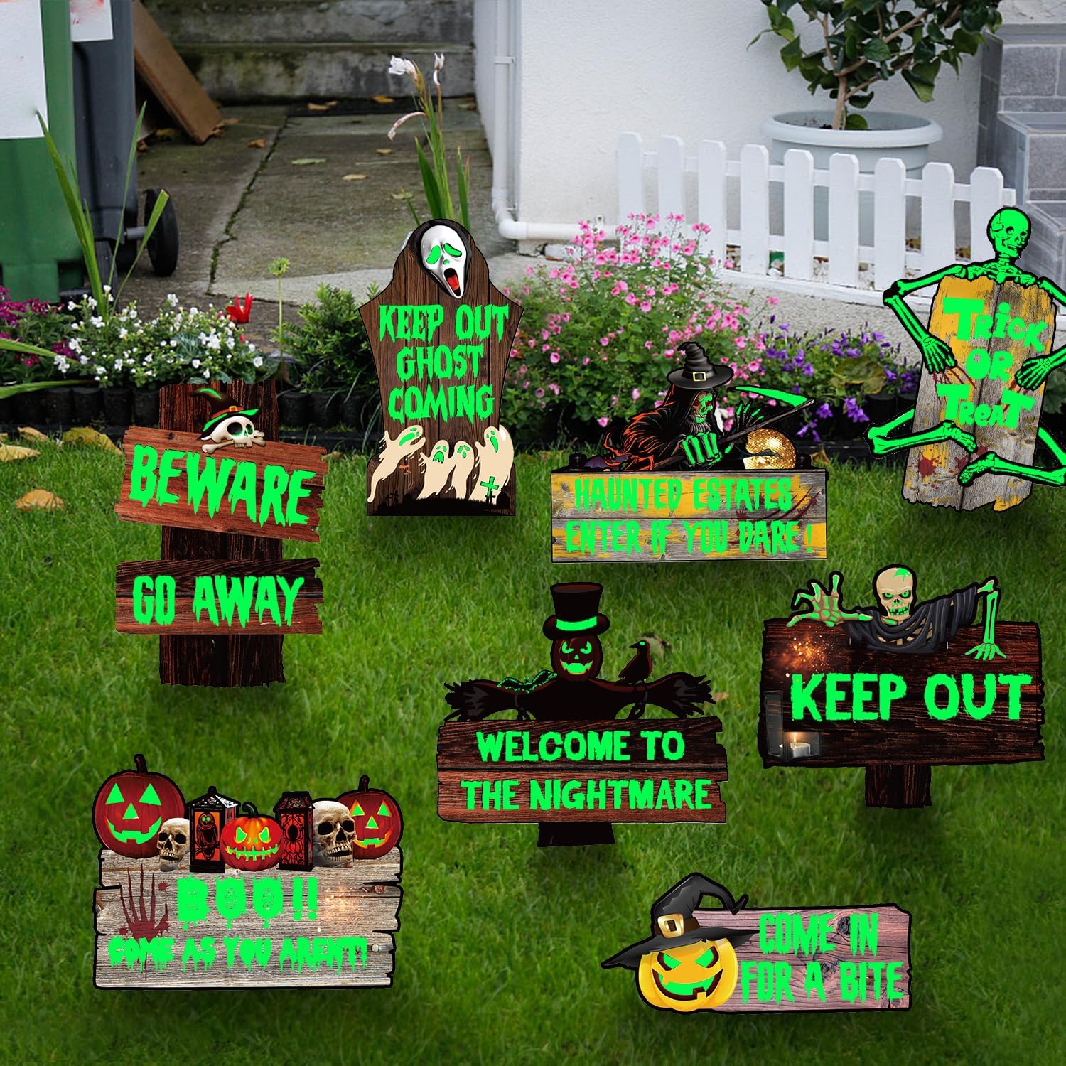 8 PCs Halloween Decorations Outdoor Tombstone Yard Sign with Stakes Glow in the