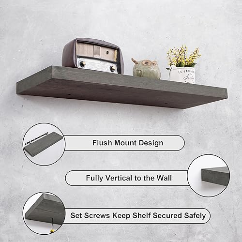 Miniatura 6 de Estantes flotantes Axeman para pared, juego de 2 estantes flotantes de madera gris de 24 pulgadas, estantes flotantes de pared rústicos de 24