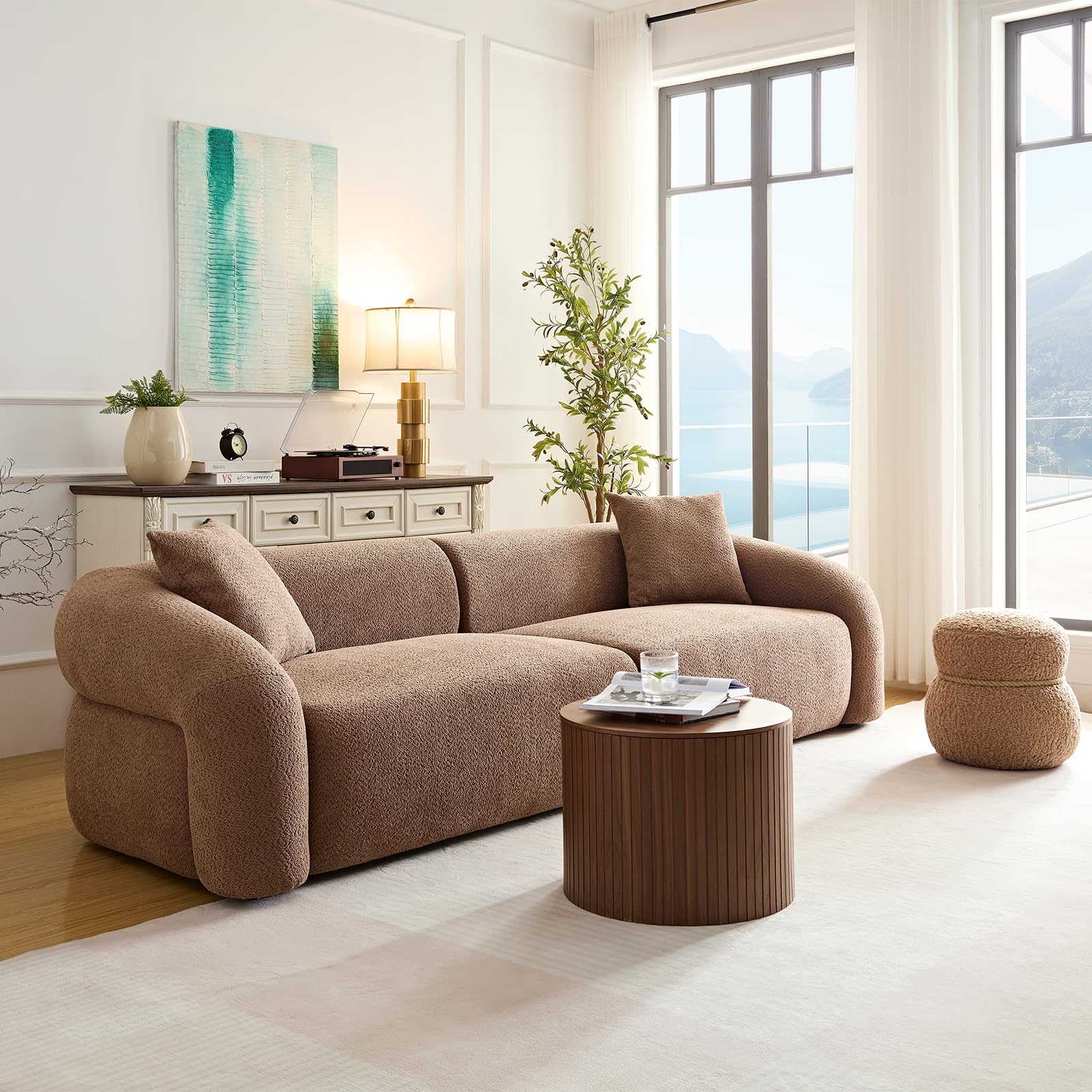 103 5 Sectional Sofa Modern 3-Seater Boucle Fabric Couch Comfy Oversized Modular Couches for Living Room Office Apartment