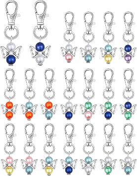 20 Pcs Angel Pearl Beads Pendant Keychain, Angel Fairy Dangle Charms with Swivel Clasps Hook for Bag Pouch Purse Key Holders