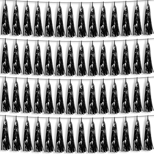 4P Guirnalda de Borla de Flecos de Aluminio Metálico Negro para Flotas de Desfile, Despedida de Soltera, Boda, Cumpleaños, Halloween, Navidad,