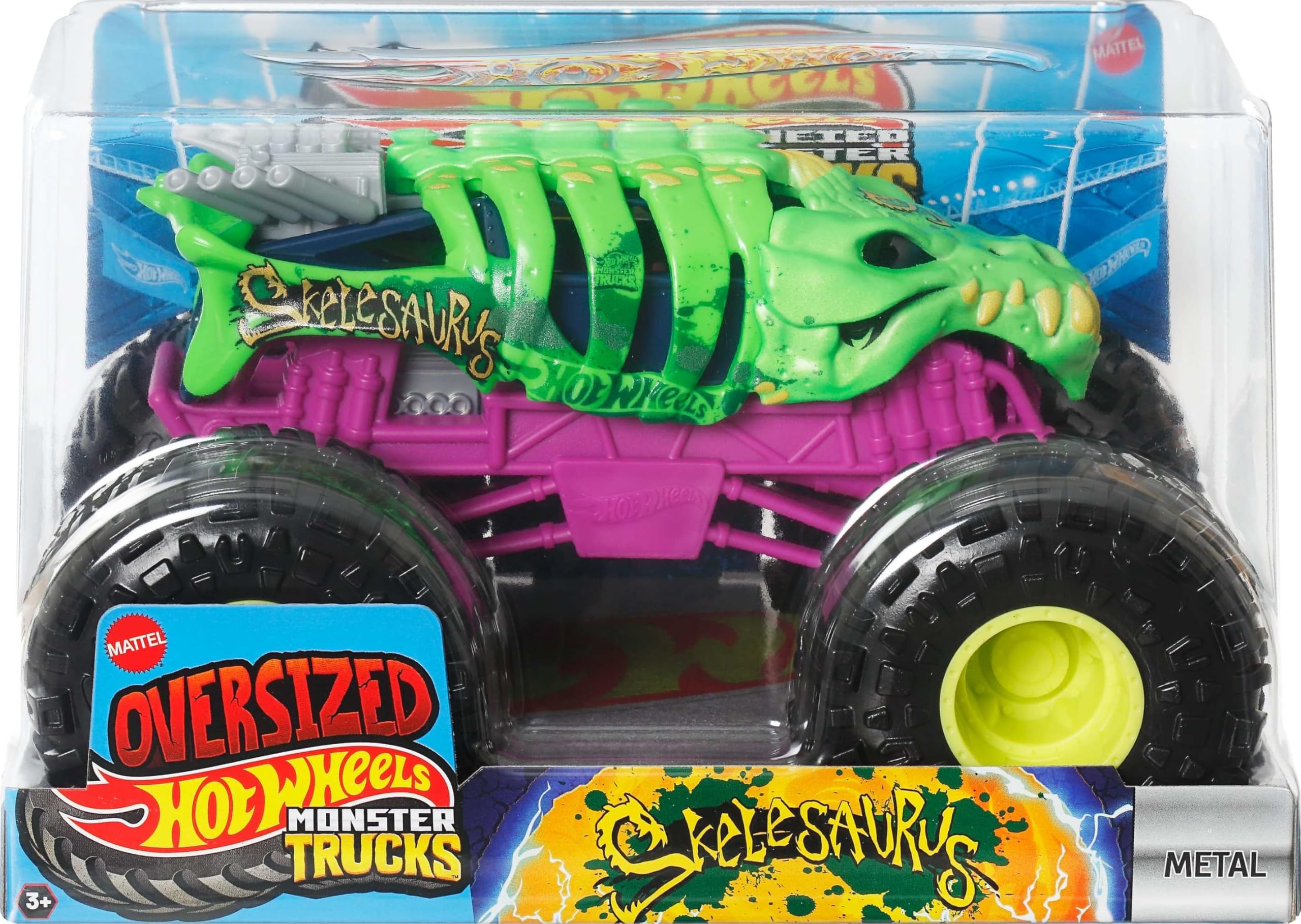 Hot Wheels Monster Trucks, Oversized Monster Truck, 1:24 Scale Die-Cast Toy Truck with Giant Wheels and Cool Designs