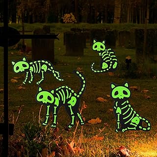 KINBOM Halloween Yard Signs, 4pcs Silhouette Black Cat Yard Signs Reflective Black Cat Halloween Decoration Outdoor Cat Garden Stakes Decorative Scary Halloween Yard Stakes for Halloween Party