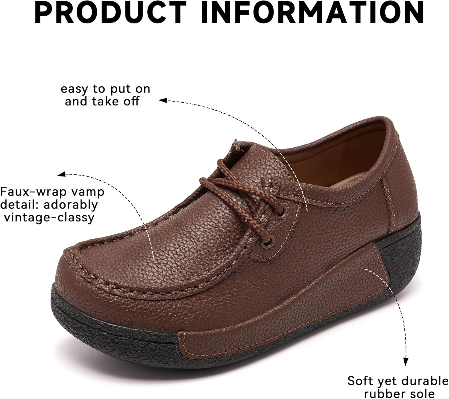 Women's Platform Slip-on Loafers Casual Lace-up Comfortable Daily Leather Oxford Shoes - Image 2