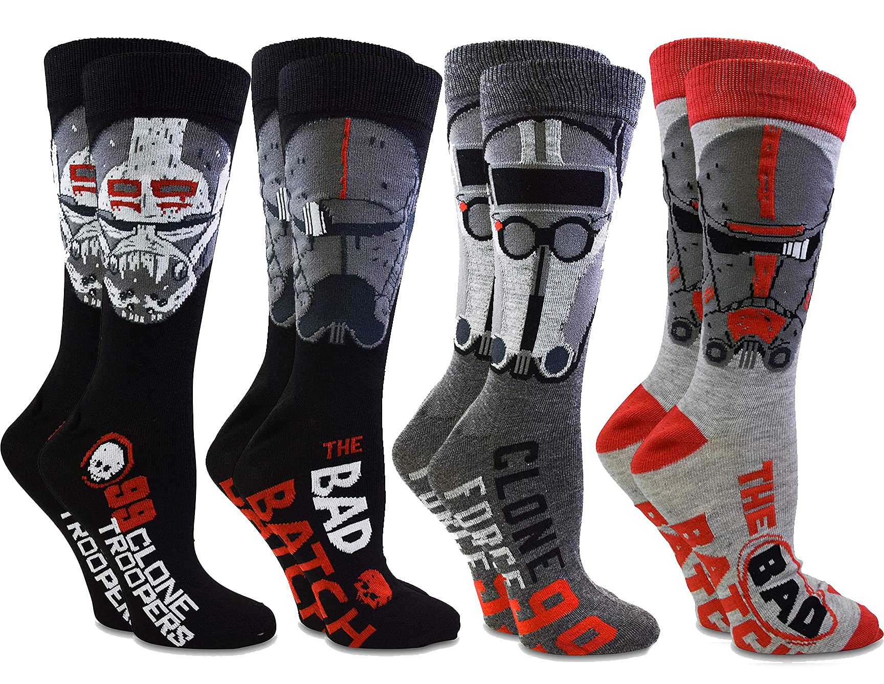Star Wars Men's Multi Bad Batch Hunter Tech Crosshair Wrecker 4 Pack Crew Socks