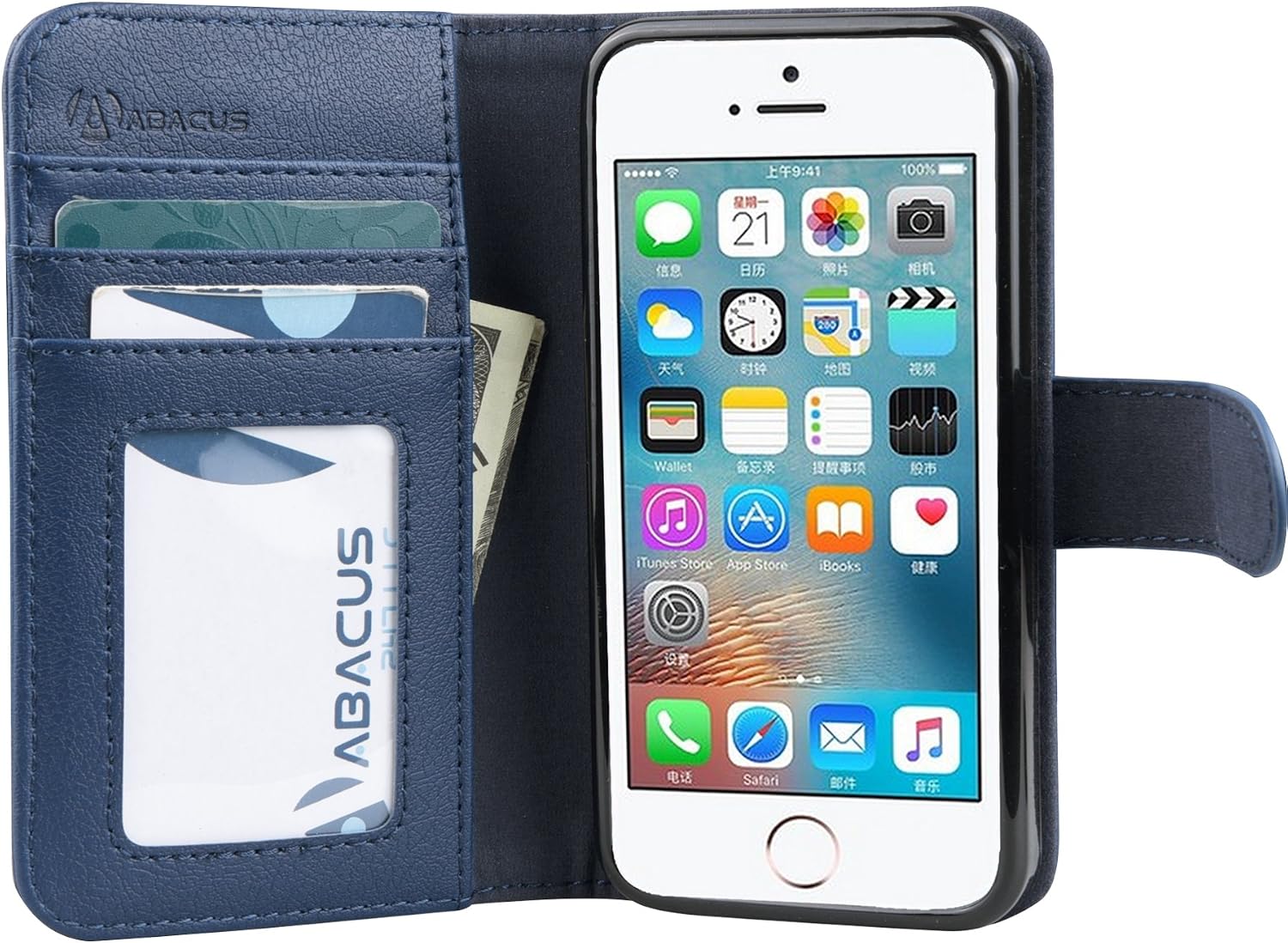 Abacus24-7 iPhone 8/7 Case, Wallet Case with Flip Cover [RFID Blocking] and Stand, Black