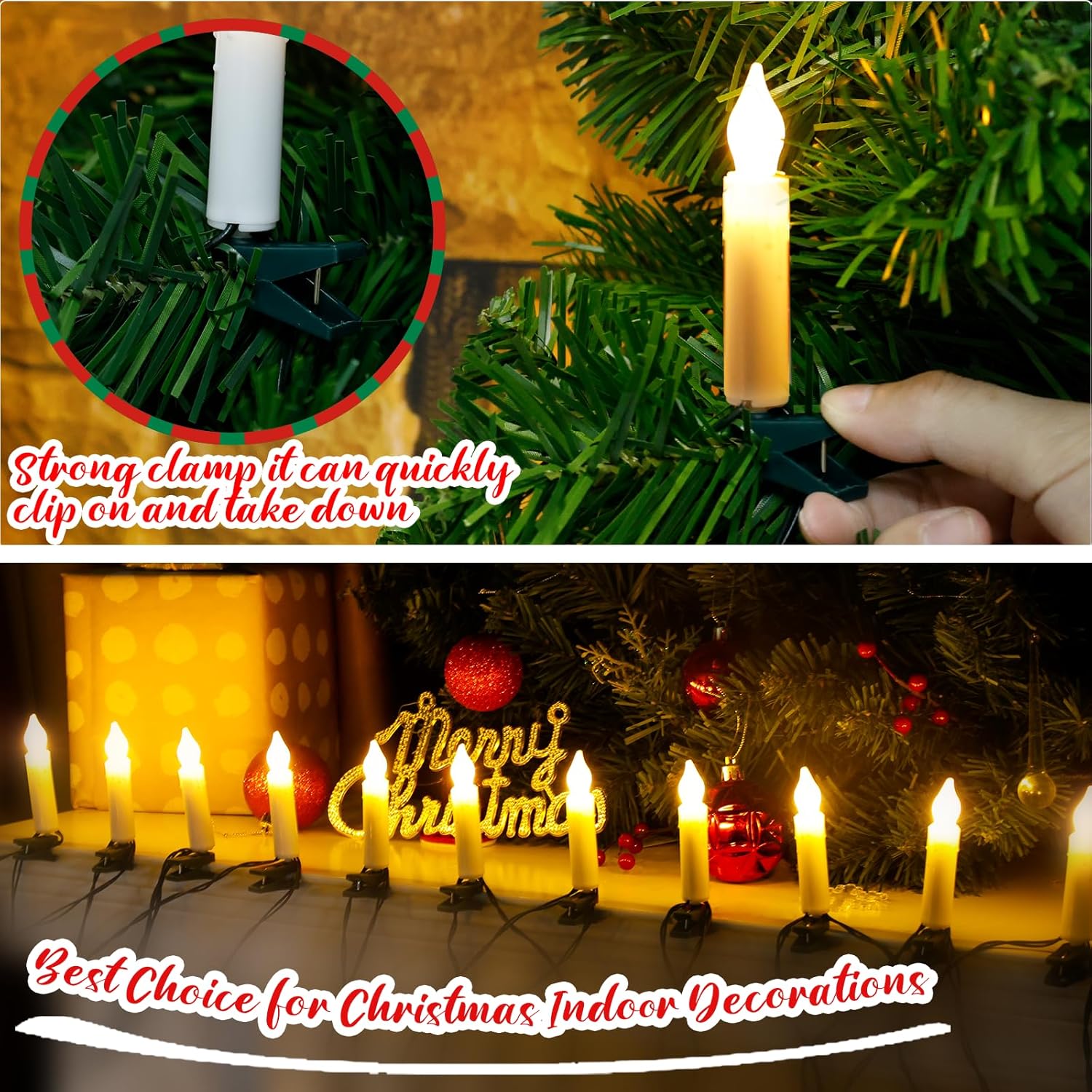 Christmas Tree Flameless Candles Lights, 20PCS LED Flickering Lights Battery Operated with Remote Clips, 8-Mode Remote Control,Clip on LED Candle Outdoor Waterproof for Christmas Trees
