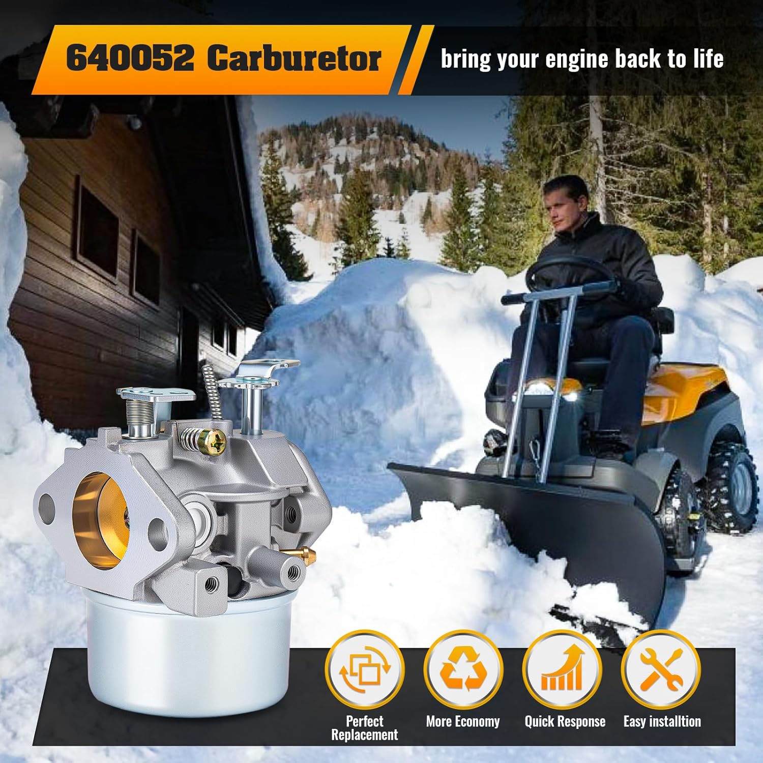 640052 Carburetor Compatible with Tecumseh HMSK80 HMSK90 HMSK100 LH318SA LH358SA 8HP 9HP 10HP Engine, Replaces 640054 640349 640058 Includes Primer Bulb Fits Snow Blower Generator Chipper (16PCS)