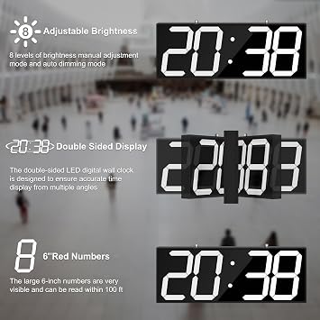 CHKOSDA Digital Wall Clock with Double Sided Display, Large Digital Clock with Timer,Alarm,Temperature and Date,Two Faced Hanging Digital Clock Large Display for Multiple Public Places(White)