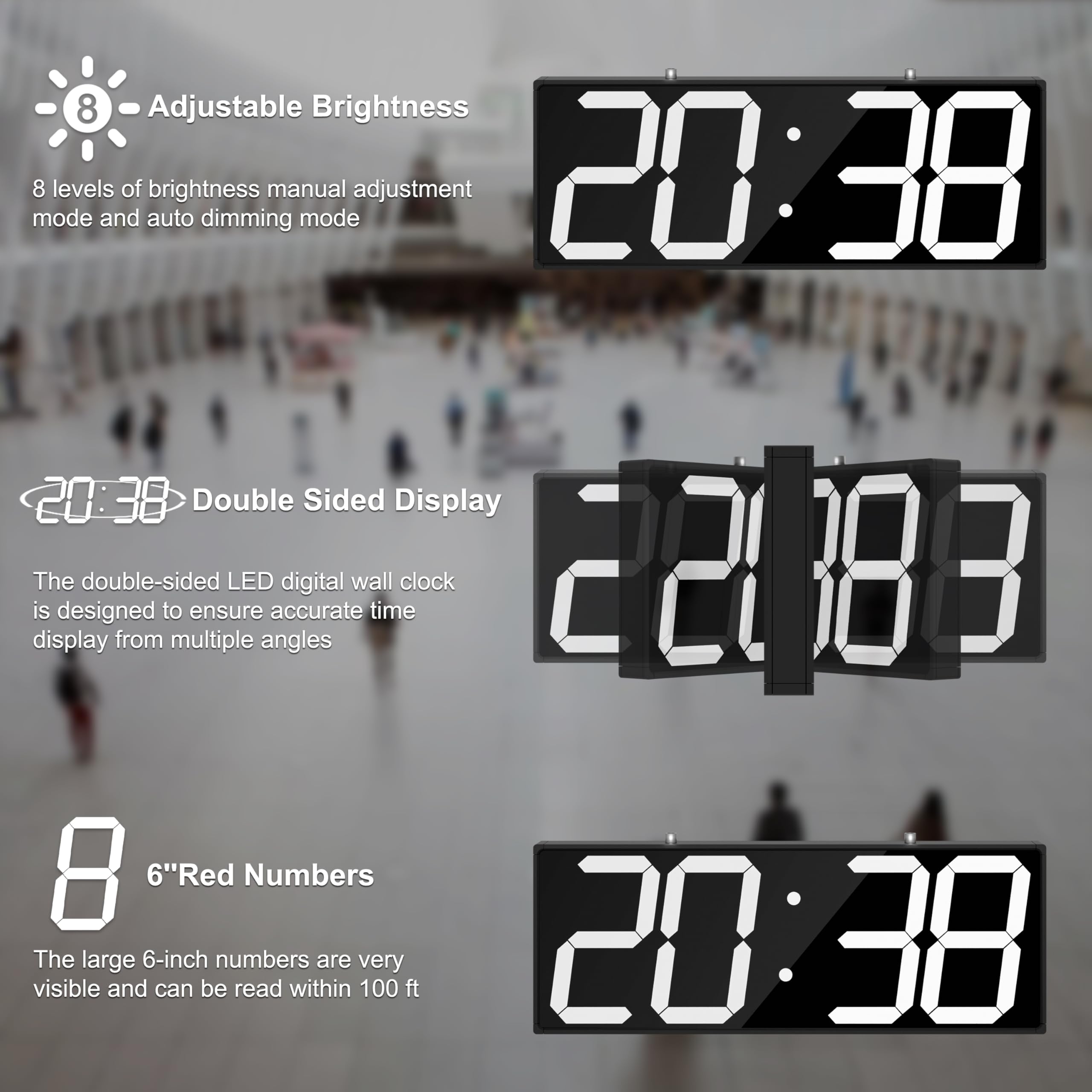 CHKOSDA Digital Wall Clock with Double Sided Display - Image 3