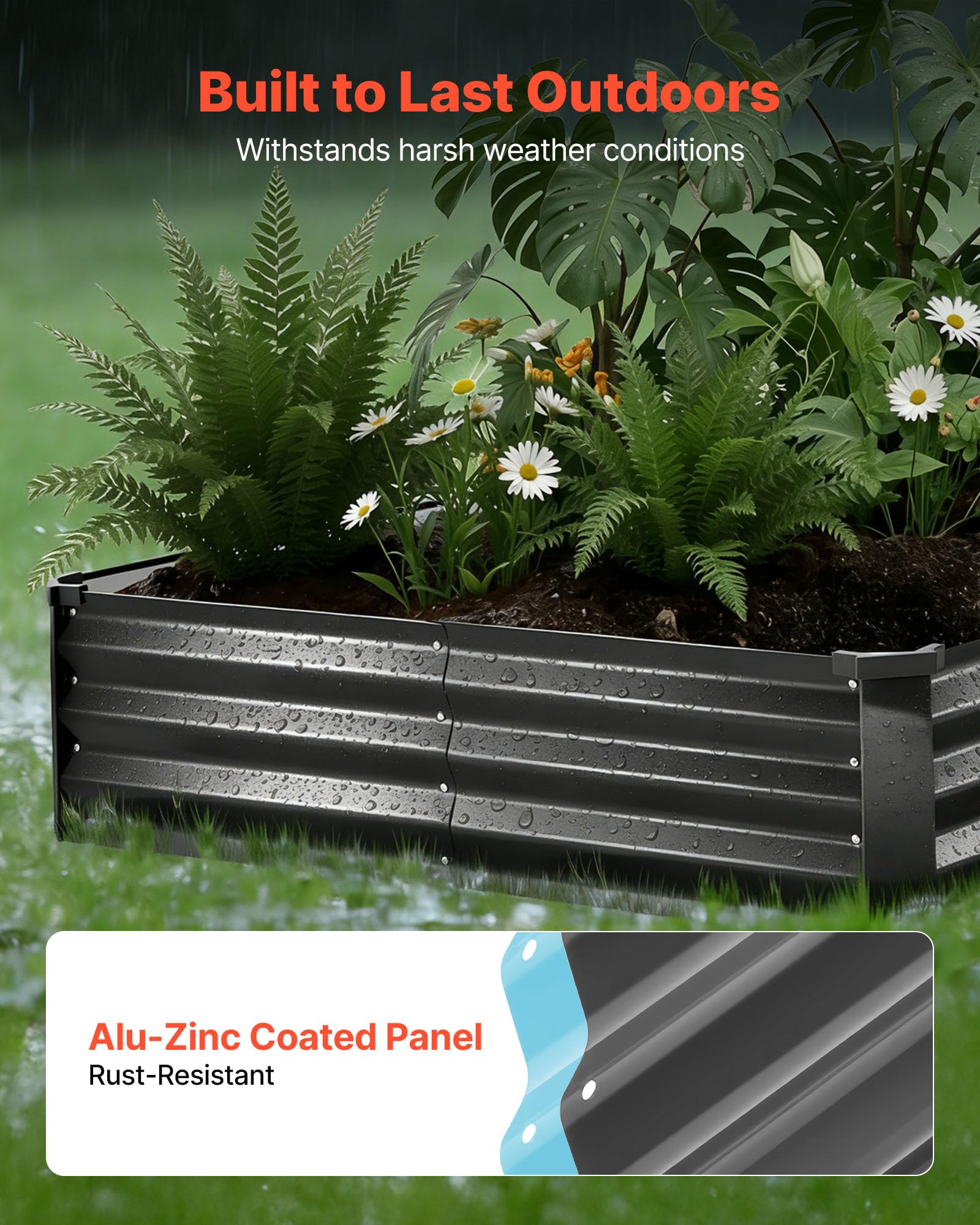 VEVOR 2 szt. Ocynkowana metalowa podwyższona donica 2400 x 1200 x 300 mm, rabata ogrodnicza prostokątna metalowa podwyższona donica na zewnątrz donica rośnie kwiaty warzywa rośliny ogród warzywny