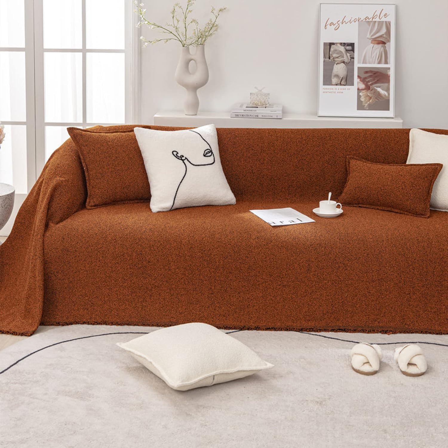 Plaid multifonction en lin 180 x 260 cm au tissage noble et finitions soignées