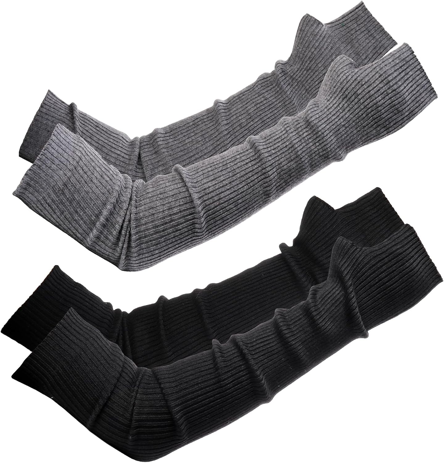 Eorbow 2 Packs Long Fingerless Gloves, Wool Blended Knitted Arm Warmers, Stretchy Over-elbow Length Arm Sleeves for Women Fashion, Cosplay Accessories, Black and Gray