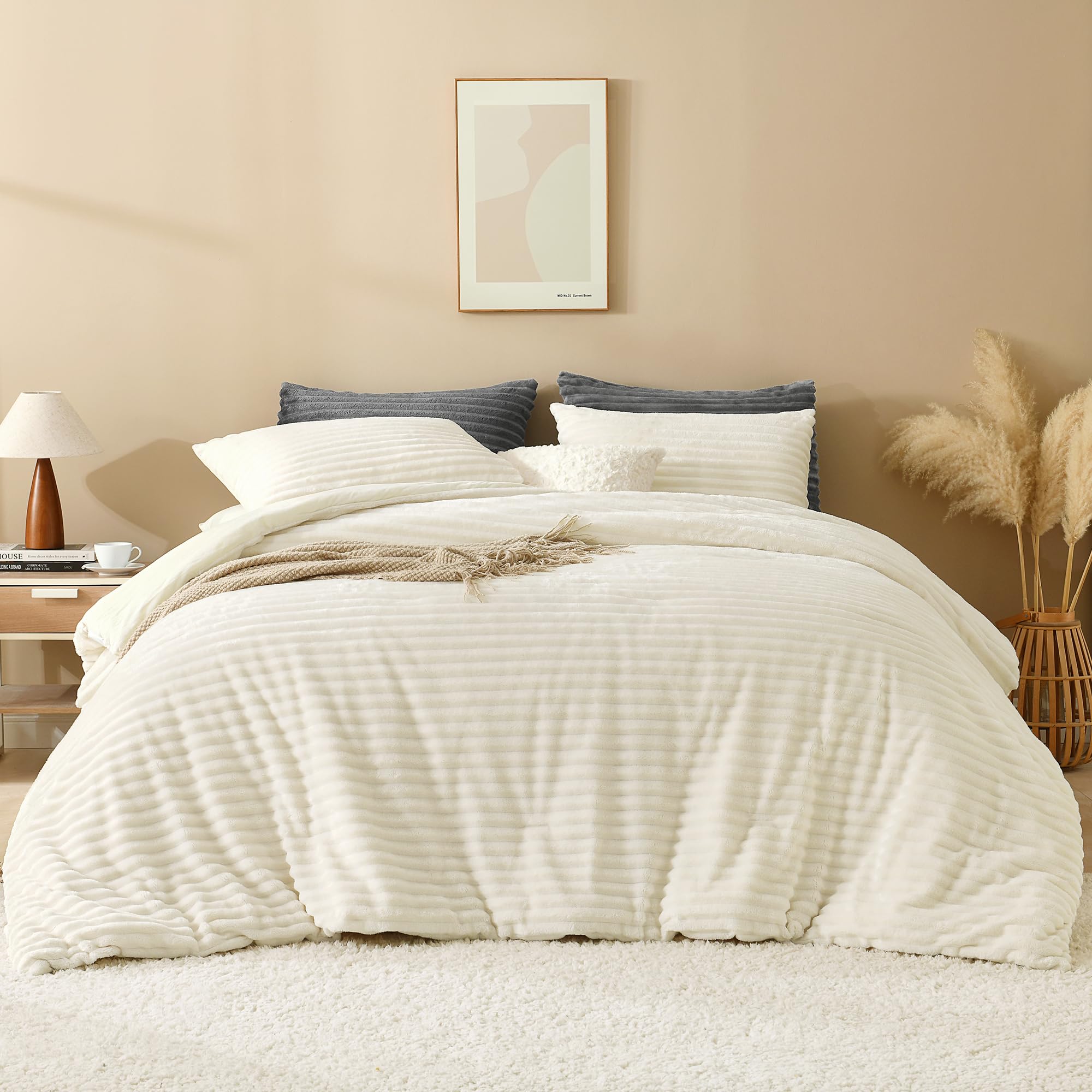 Andency Cream Fleece Faux Fur Comforter Set -5 Andency Cream Fleece Faux Fur Comforter Set -5