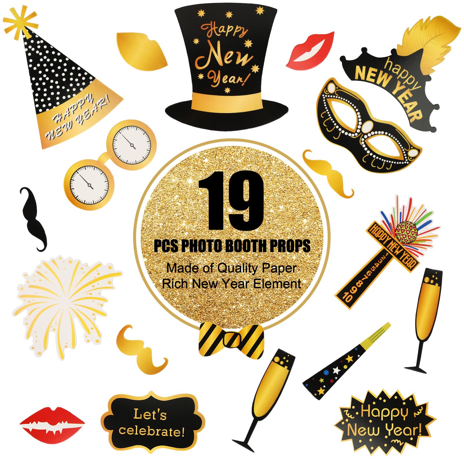 Aitsite 30 stuks 2025 Nieuwjaar foto-rekwisieten oudejaarsavond Photo Booth Props Party Decoratie hoed bril selfie rekwisieten accessoires voor volwassenen kinderen oudejaarsavond party accessoires