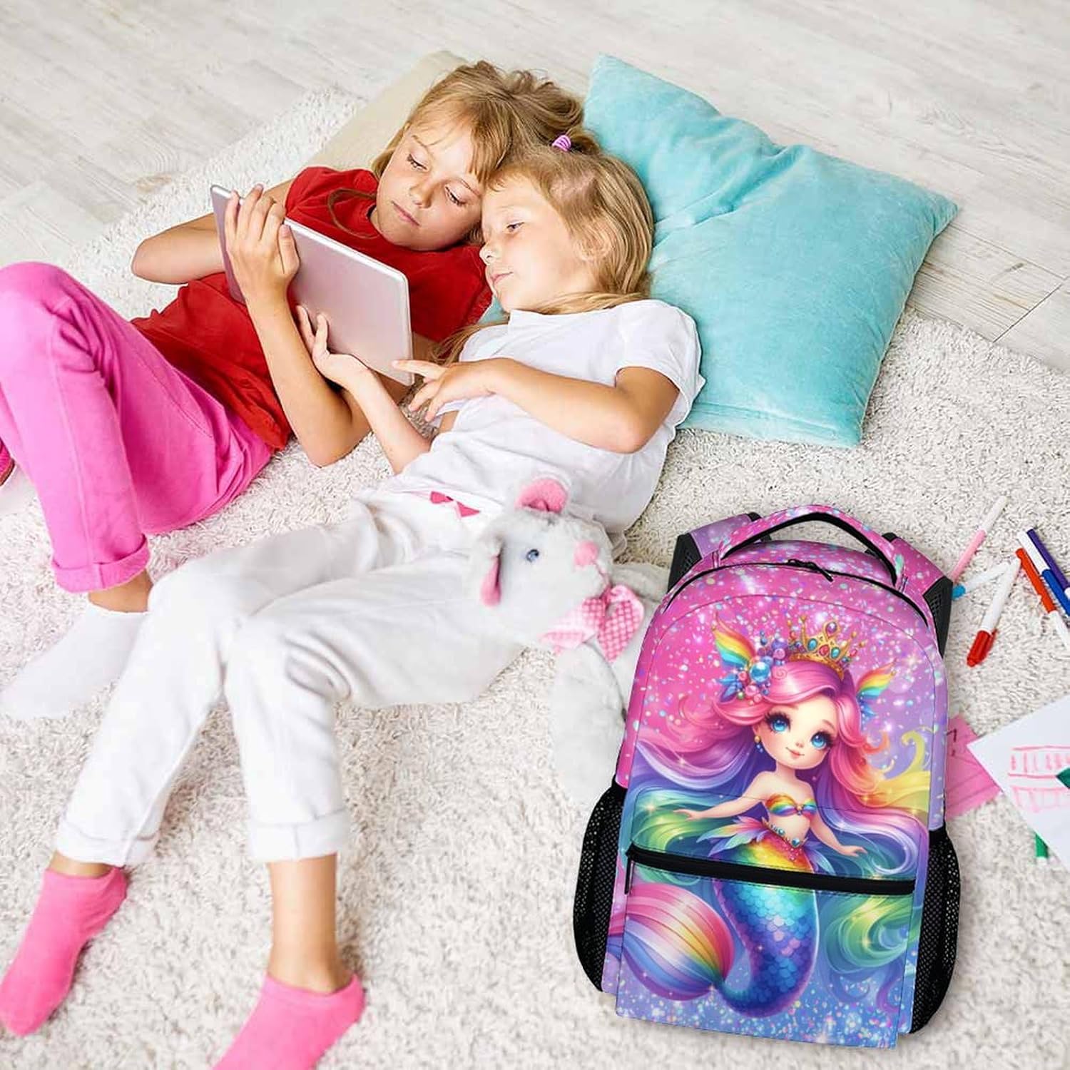 Backpacks for Girls, Mermaid School Backpack for Kids 6-8, Back to School Supplies, 17'' Large Capacity Lightweight Animals Bookbag Gifts for Kindergarten Preschool Elementary - Image 7