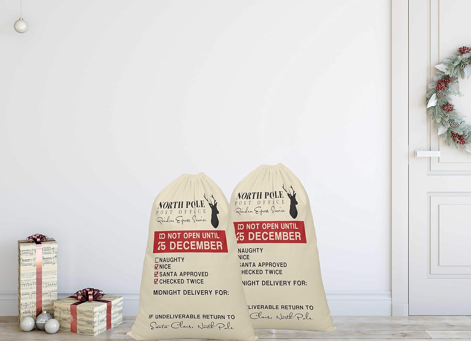 Printtoo Pack Of 2 Pcs Xmas Presents Storage Bags Large Santa Gift Sack With Drawstring Christmas Party Favor 27x20 Inch